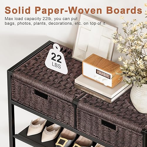 Miniatura 4 de Zapatero, organizador de almacenamiento de zapatos de 5 niveles con 2 cajones tejidos a mano, estante de zapatos de metal para 16-20 pares de