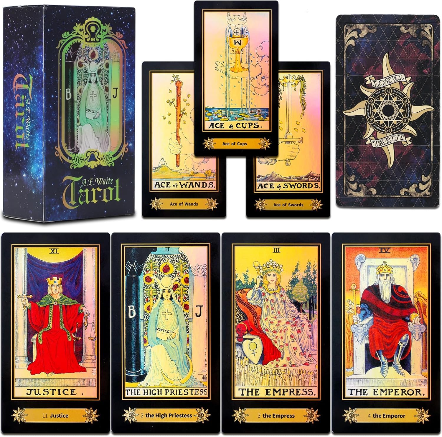 78 Tarocchi carte, per Tarocchi rider waite, Mazzo di Tarocchi Olografici Gioco di Lettura del Futuro con Scatola Colorata per Principianti e Giocatori Professionisti, Regina（Inglese）