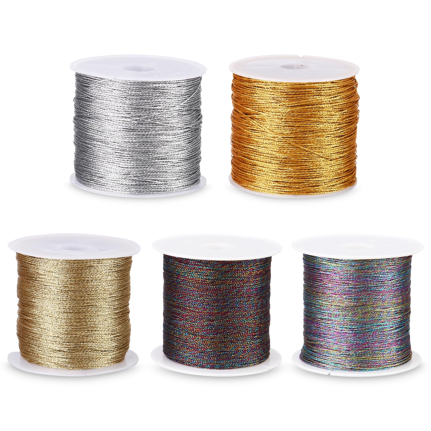 Fil Pour Bracelet Perle - Lot De 5 Rouleaux 0,4 Mm X 50 M - Doré, Argenté, Multicolore - Pour Bijoux DIY