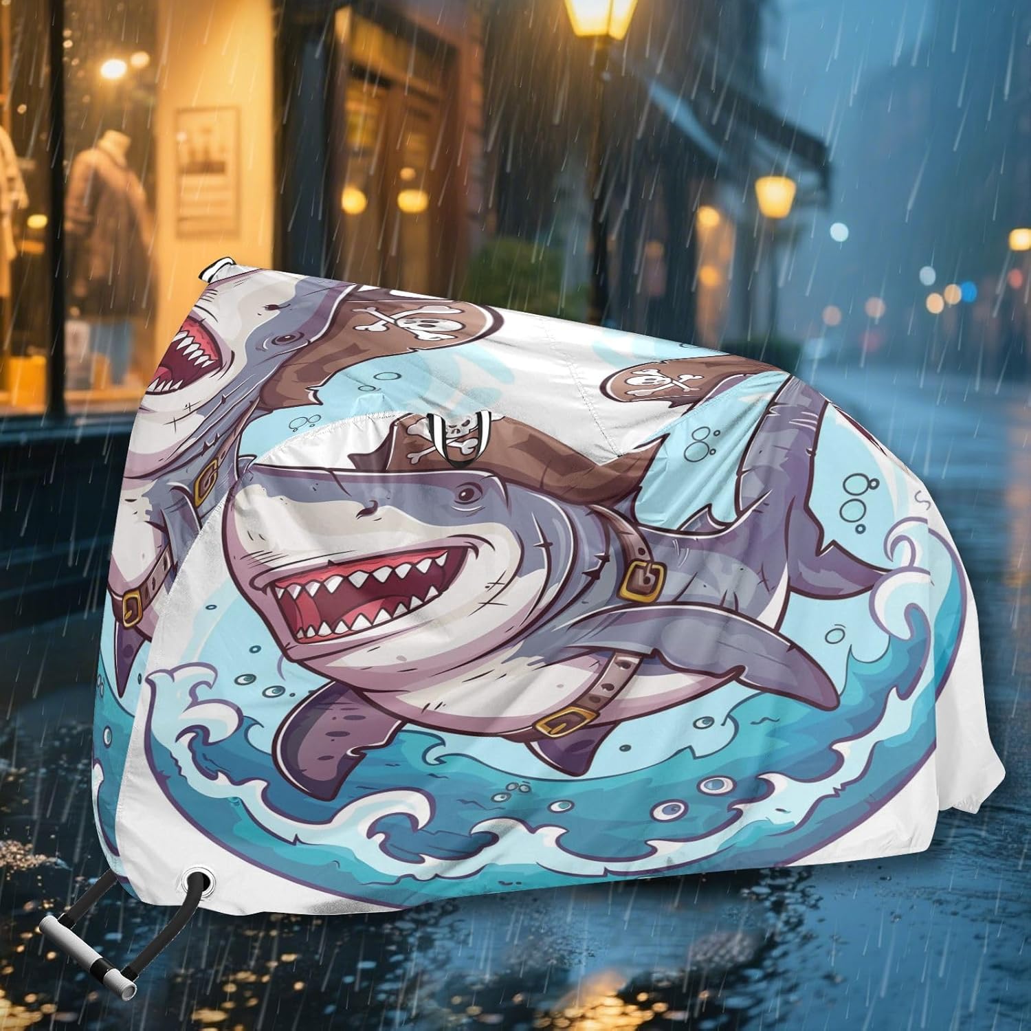 ALAZA Pirate Shark Cartoon Bike Cover Waterproof Outdoor Ebike Bicycle Covers Tarp Protection for 1/2 Bikes, Sun UV Dust Wind Proof