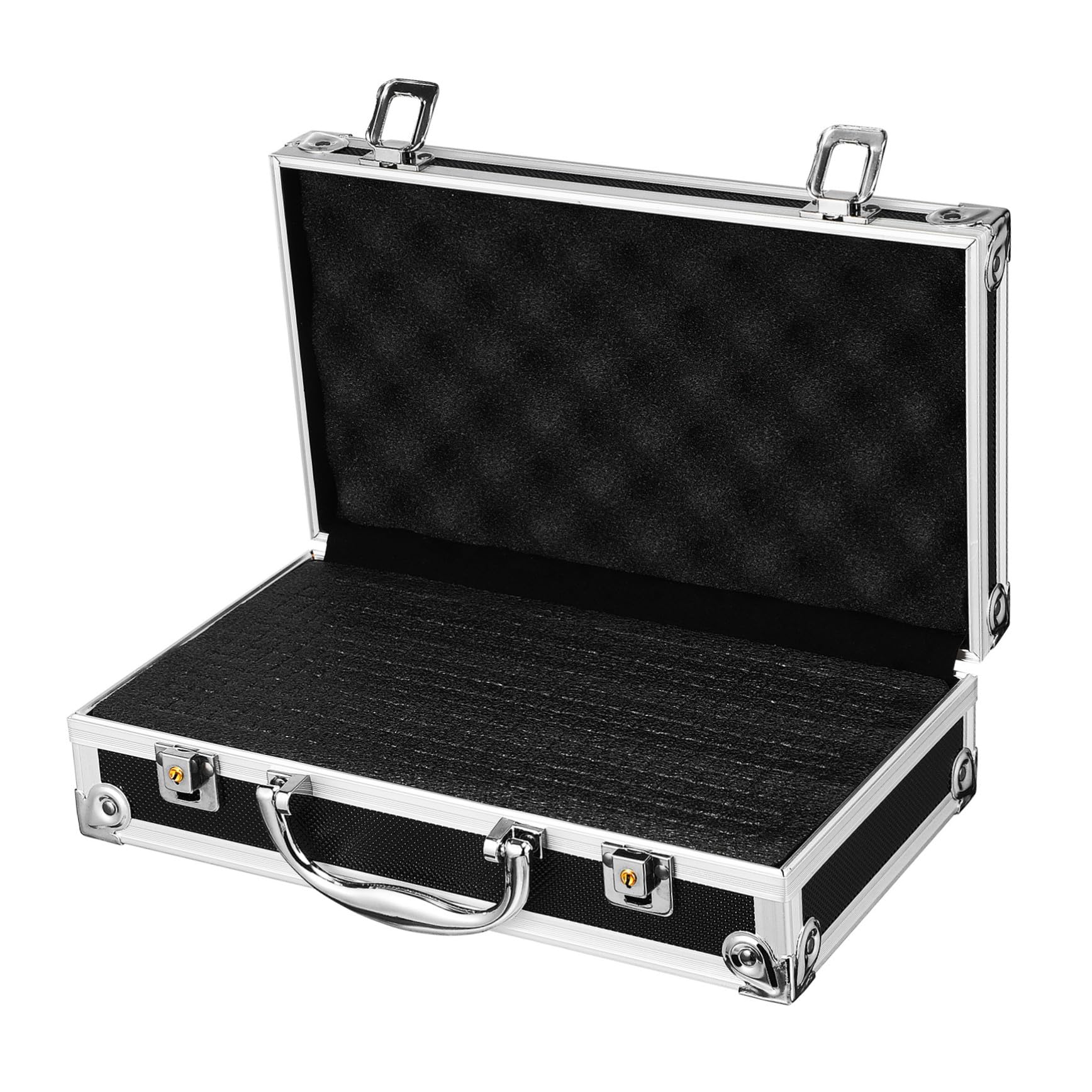 Contenitore Organizer Portatile Nero in Lega di Alluminio con Serratura e Chiave, Valigia Porta Attrezzi Multifunzione per Uso Professionale e Domestico