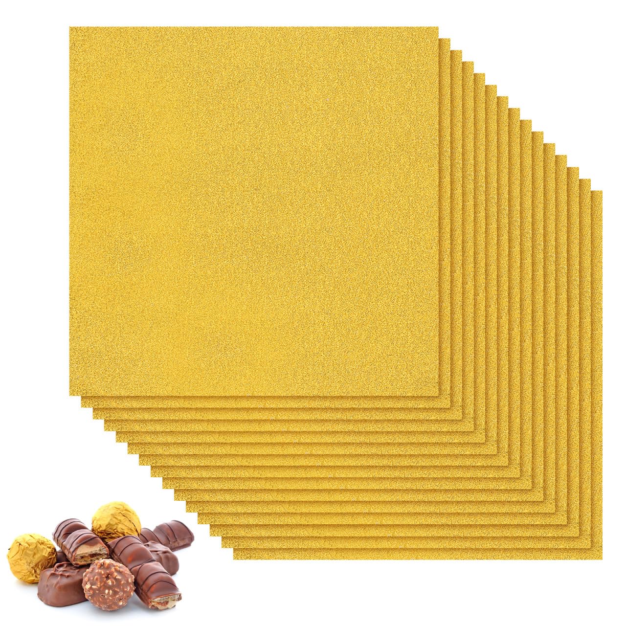 Yardwe Gold Foil Candy Wrappers 200 Sheets Aluminium Wrapping Paper for Chocolate Gift Packaging Paper for Party Favors Birthday Wedding Baby Shower, 15.00 X 15.00 Cm