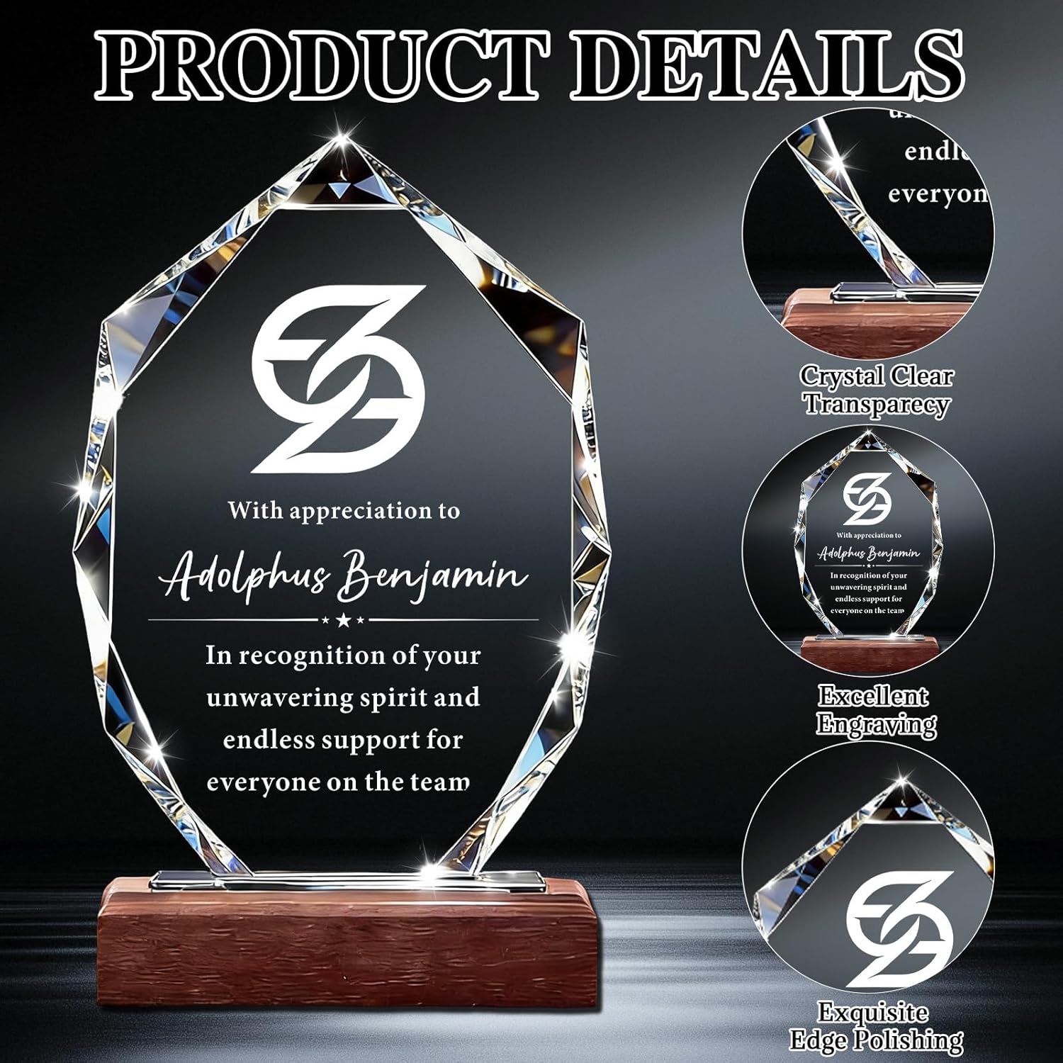 Custom Crystal Award Trophy - Personalized Trophy with Logo Text & Employee Name, Engraved Award for Corporate Recognition, Years of Service, Employee of Year Awards, Employee Appreciation Gifts