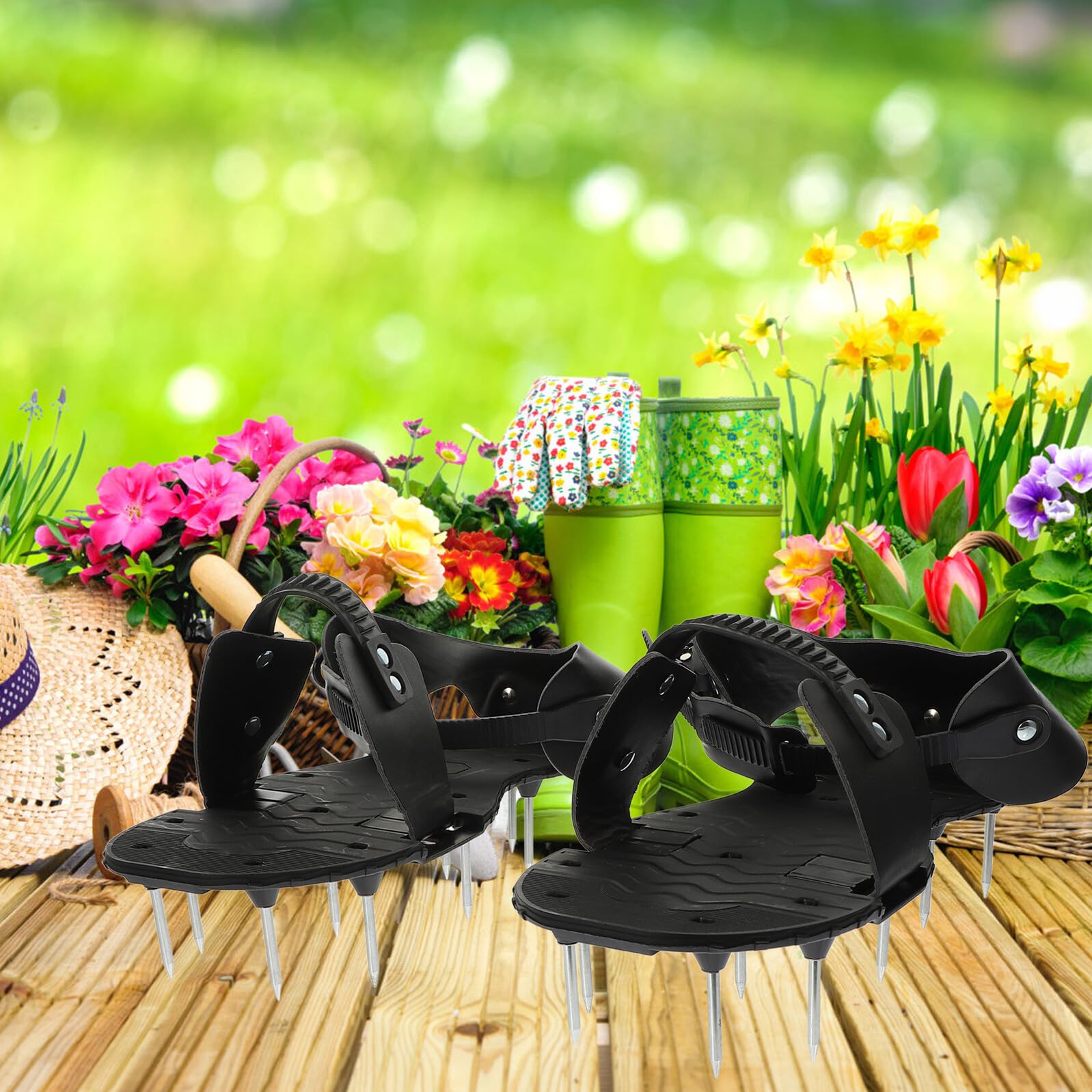 Zapatos Aireadores para Césped Púas de PU y Correas Ajustables, Sandalias Aireadoras para Jardín Que Mejoran la Salud del Césped en Patios y Jardines