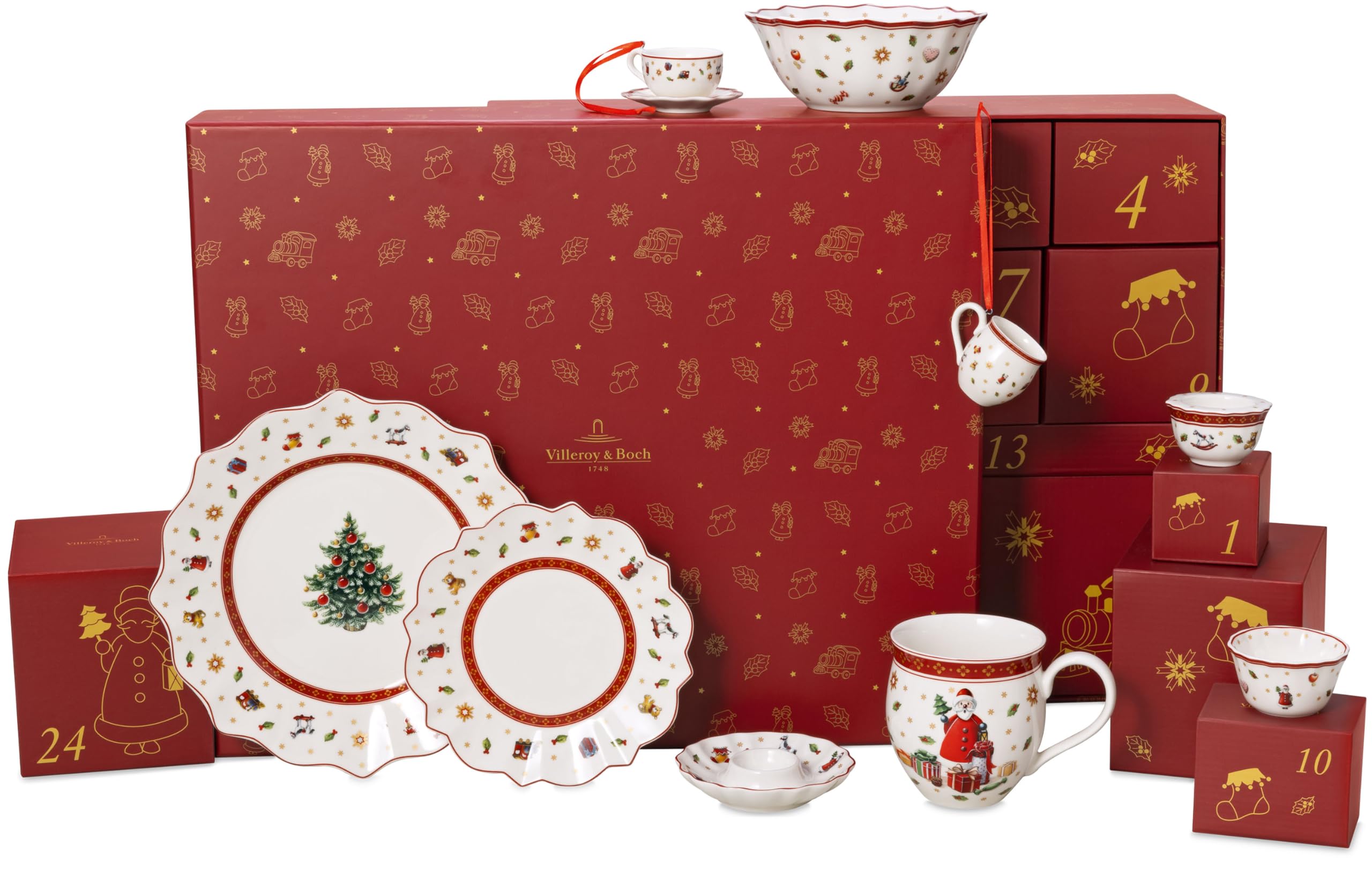 Villeroy & Boch - Christmas Toy's Adventskalender 2025 Bunt, Weihnachten, Geschirr Adventskalender mit 24 Türchen, Weihnachtsdeko, Weihnachtskalender, Premium Porzellan