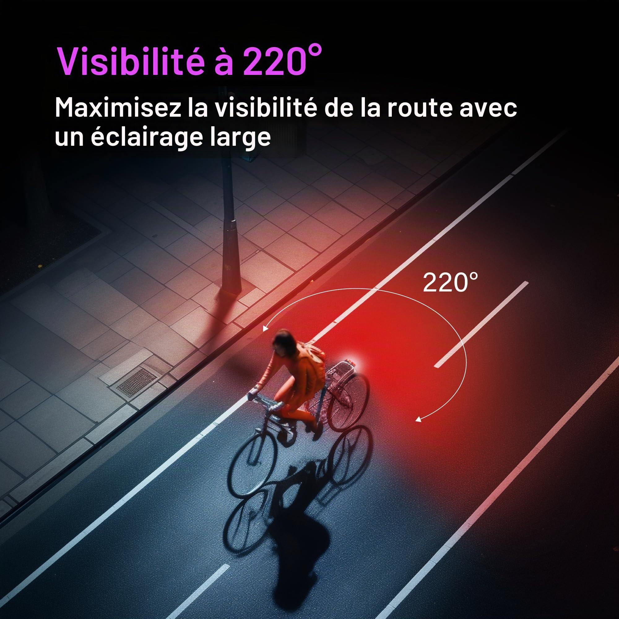 Feu arrière à détection Automatique G4R pour Porte-Bagages - Feu arrière de vélo Superbright 50lm avec Grand réflecteur - Rechargeable au Lithium - IPX6-50 80mm