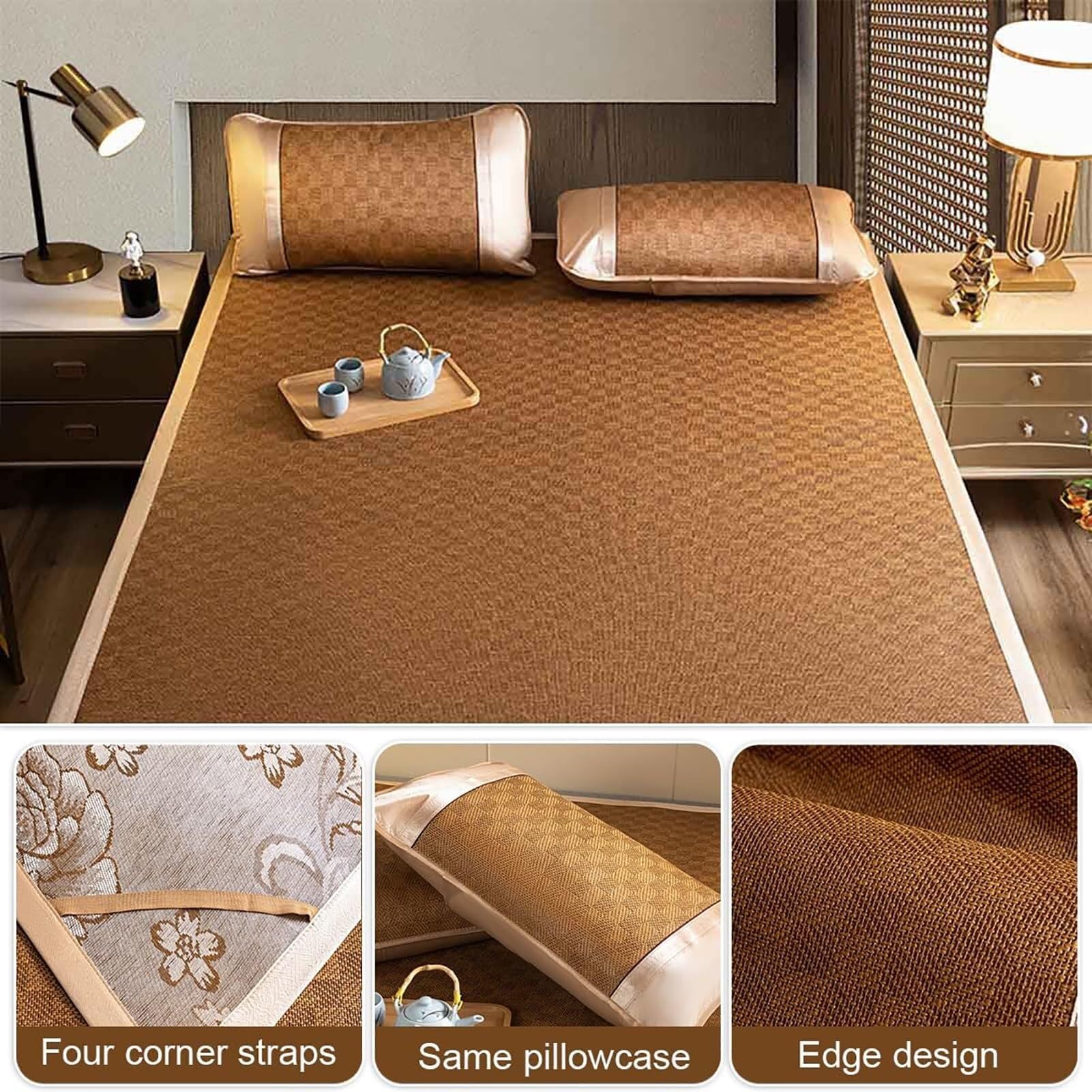 Set lenzuola con angoli in rattan | Raffreddamento estivo Traspirante, pieghevole, multi-dimensione, comfort for tutte le stagioni(Y,180*200cm)