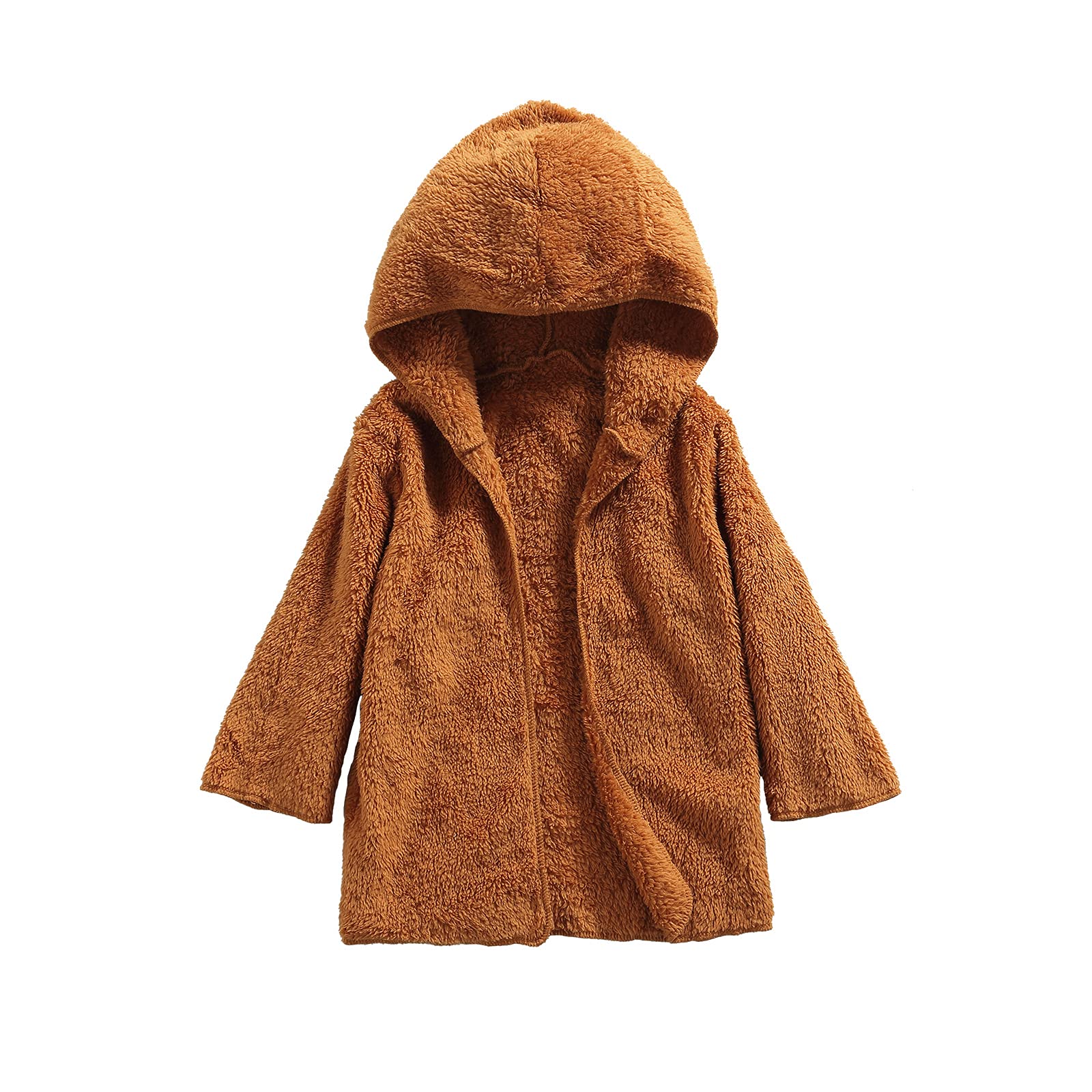 Douhoow Toddler Boys Girls Hooded Sherpa Jacket Open Front Plush Fleece Warm Winter Outwear Coat (Brown, 6-7T)