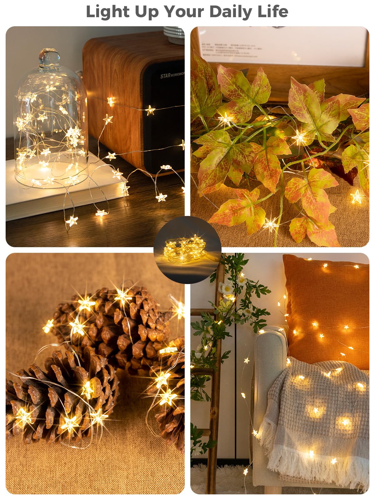 12 confezioni di 20 luci LED a forma di stella, 2 m, a batteria, impermeabili, scintillanti, per fai da te, bottiglie, tavolo, Natale, Ramadan, matrimonio, Halloween, decorazione bianca calda
