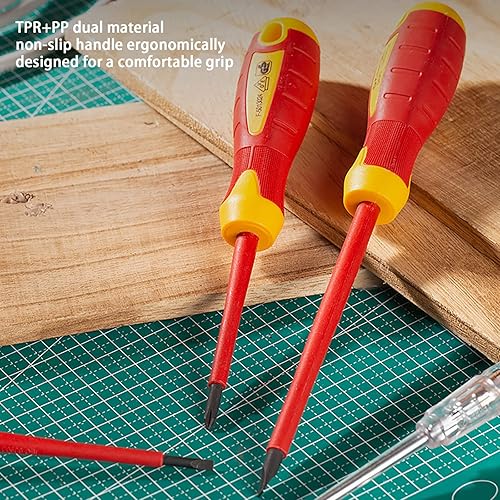Miniatura 6 de Juego de 5 destornilladores aislados de 1000 V CR-V Kit de herramientas de electricista con puntas ranuradas Phillips mango TPR para reparación del