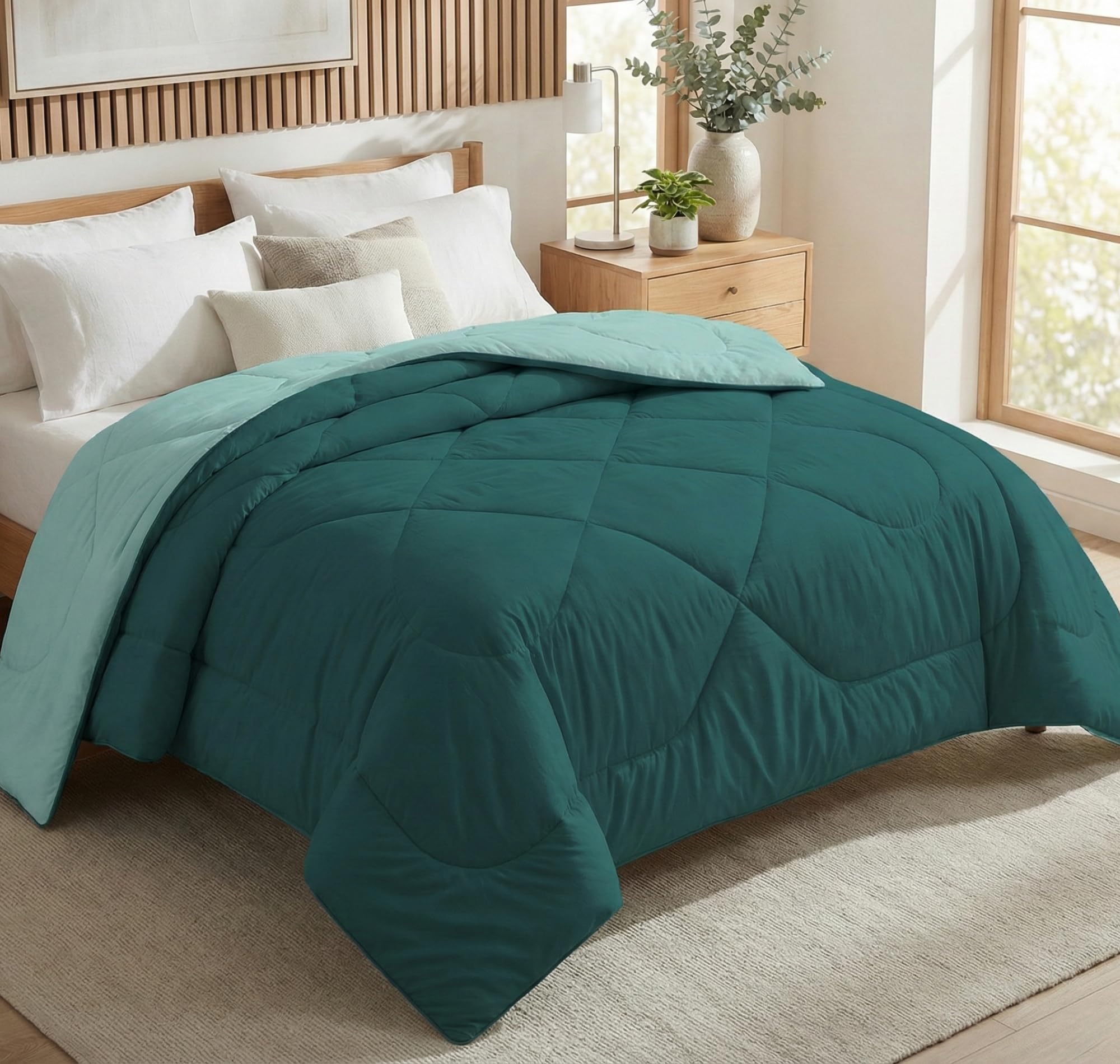 BSB HOME Premium Cotton Reversible Comforter King Size 228 x 254 cm | 220 GSM Ultra Soft & Breathable Cotton Quilt | Lightweight All-Season Comforter for Home Bedroom (Mallard Green)