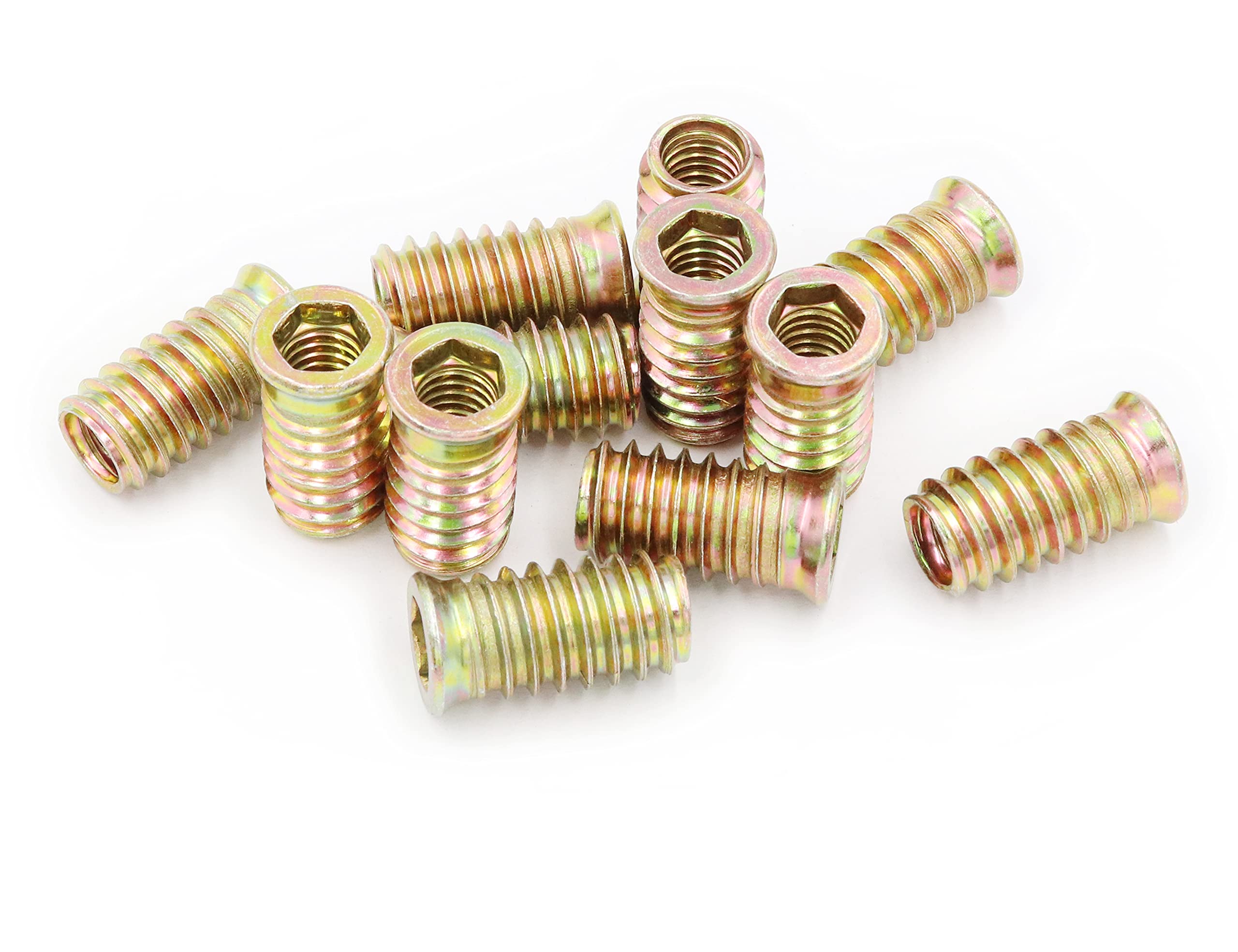 LBY 25pcs Threaded Inserts Nuts, 5/16-18 × 25mm Furniture Flanged Screw-in Nut, Hex Socket Drive, Carbon Steel (Zinc Plated), Yellow