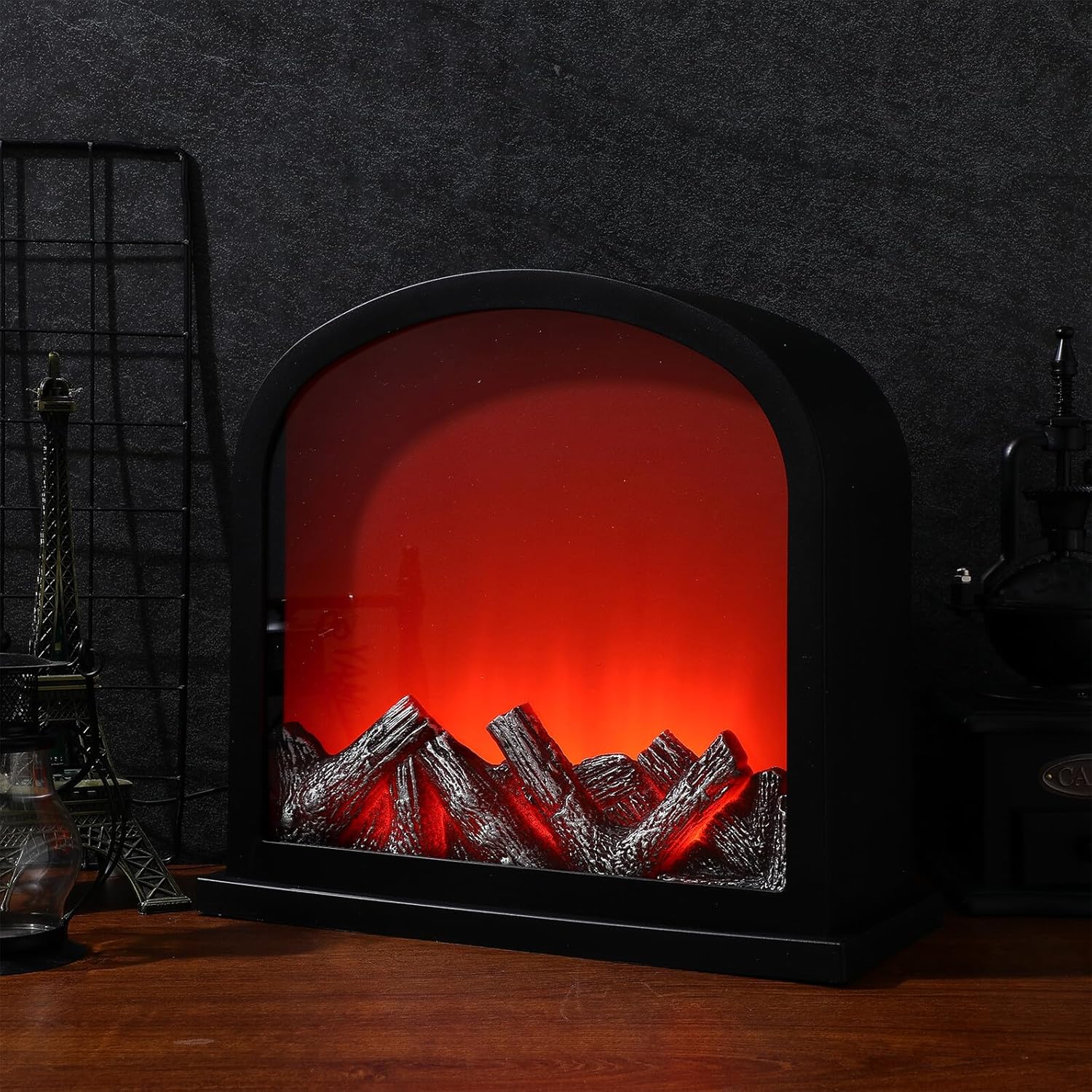 美式壁炉夜灯 ライト デスクトップ装飾ランプ 省エネ暖色光 ベッドサイド照明 ホームオフィス用