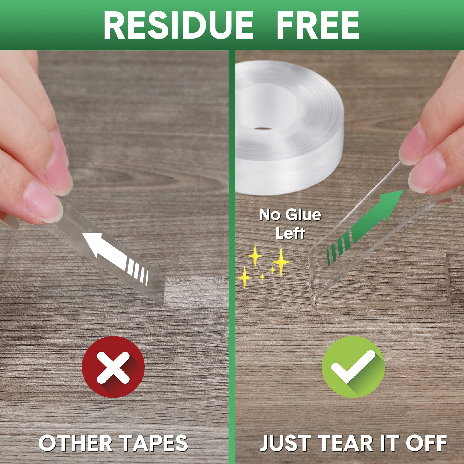 Thenshop 20 rotoli di nastro biadesivo resistente, 1,5 cm + 3 cm in totale 30 m, nastro biadesivo trasparente, fai da te, per pareti, tappeti, foto, poster, decorazioni per feste