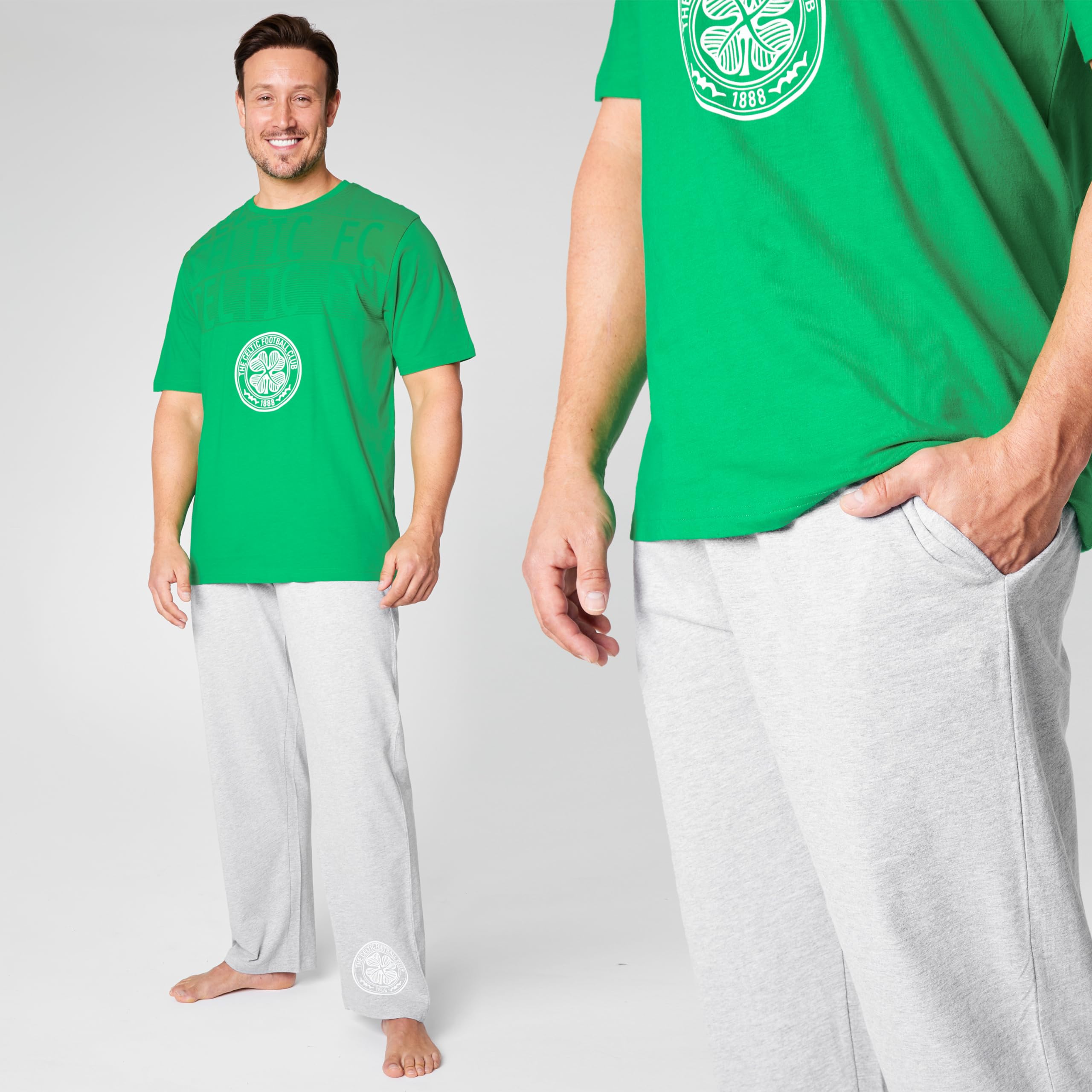 Celtic FC Mens Pyjamas Set Nightwear T-Shirt Long Bottoms Pjs Lounge Set S-3XL Men Teenagers Celtic Gifts for Men