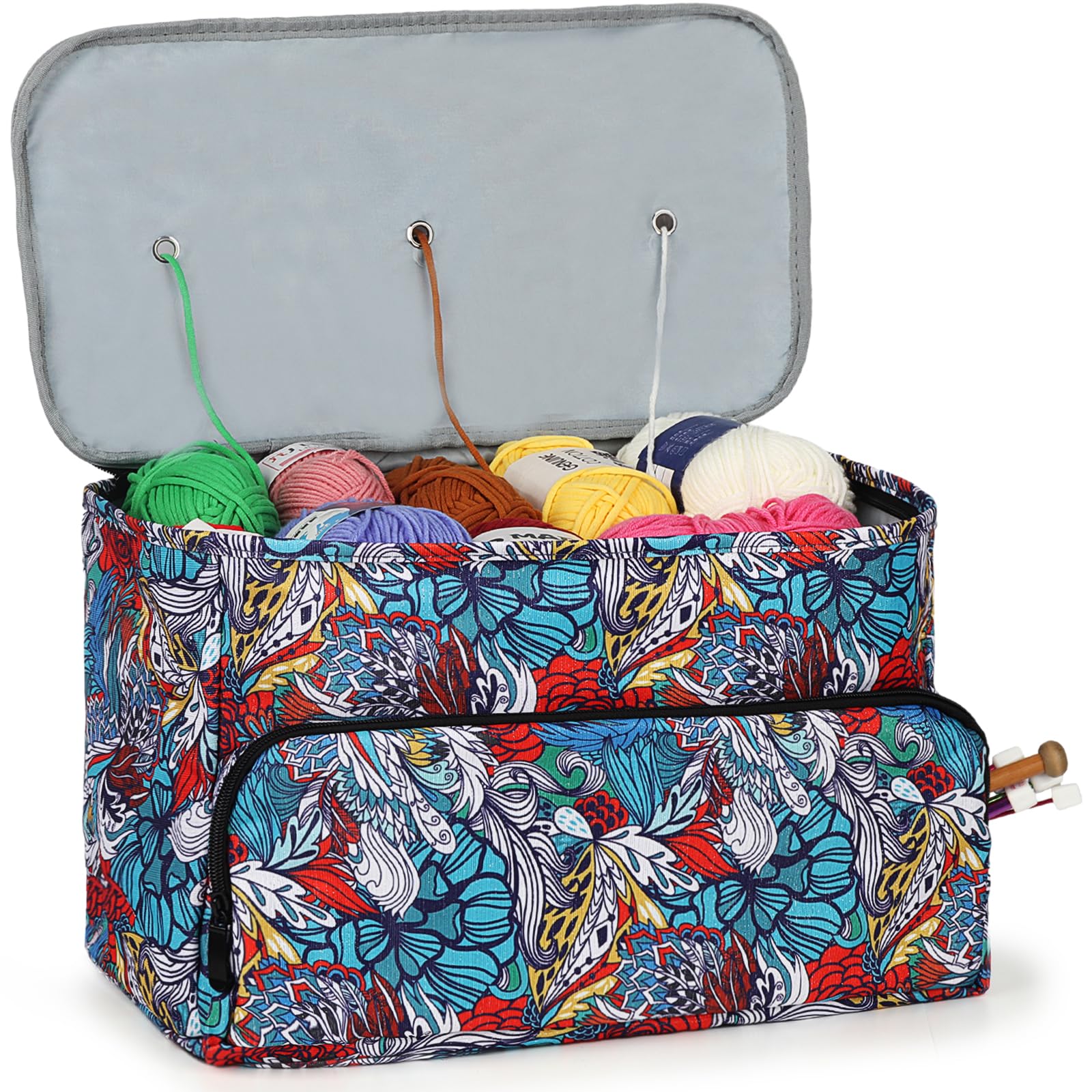 Aeelike Stricktasche Für Wolle Mit 3 Garnlöchern - Blaue Bienen Design Aufbewahrungstasche