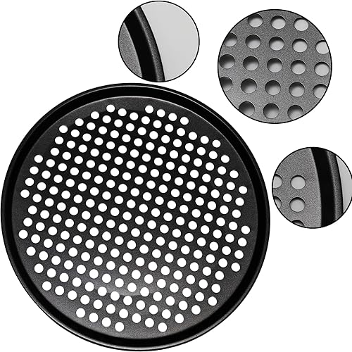 Miniatura 3 de Sartén redonda de pizza de 12.6 pulgadas con agujeros, sartenes de acero al carbono para pizza congelada y casera, bandeja antiadherente para pizza