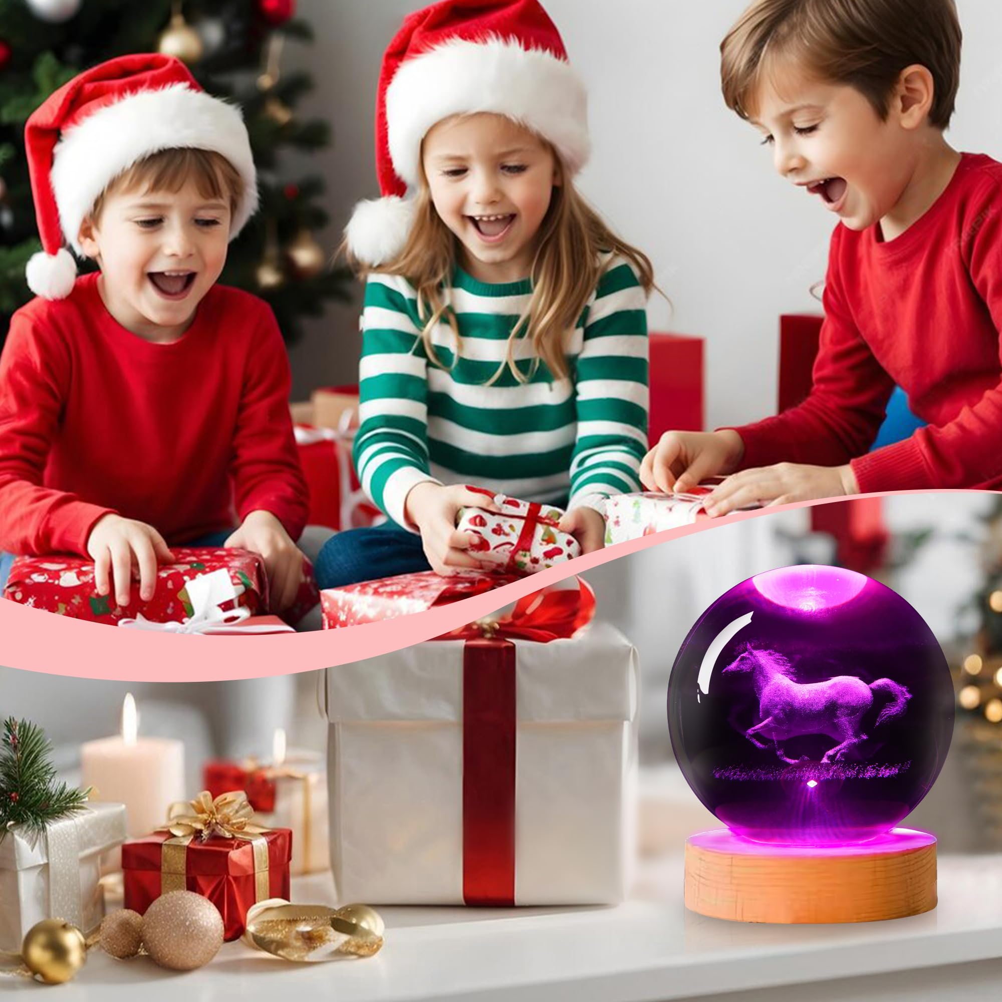 OkiyiD Pferde Kristallkugel,Pferde Lampe,Nachtlicht Kinderzimmer Niedliche Zimmerdekoration,Mit Fernbedienung, 16 Farben, Dimmbar, Geschenk für Pferdeliebhaber