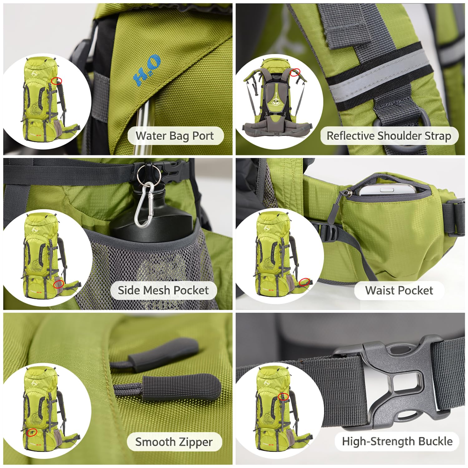 Wind Tour Outdoor 60L Mochila ligera Ripstop impermeable Trekking Bolsa Durable Sport Daypack con cubierta de lluvia para escalada senderismo ciclismo alpinismo (verde)