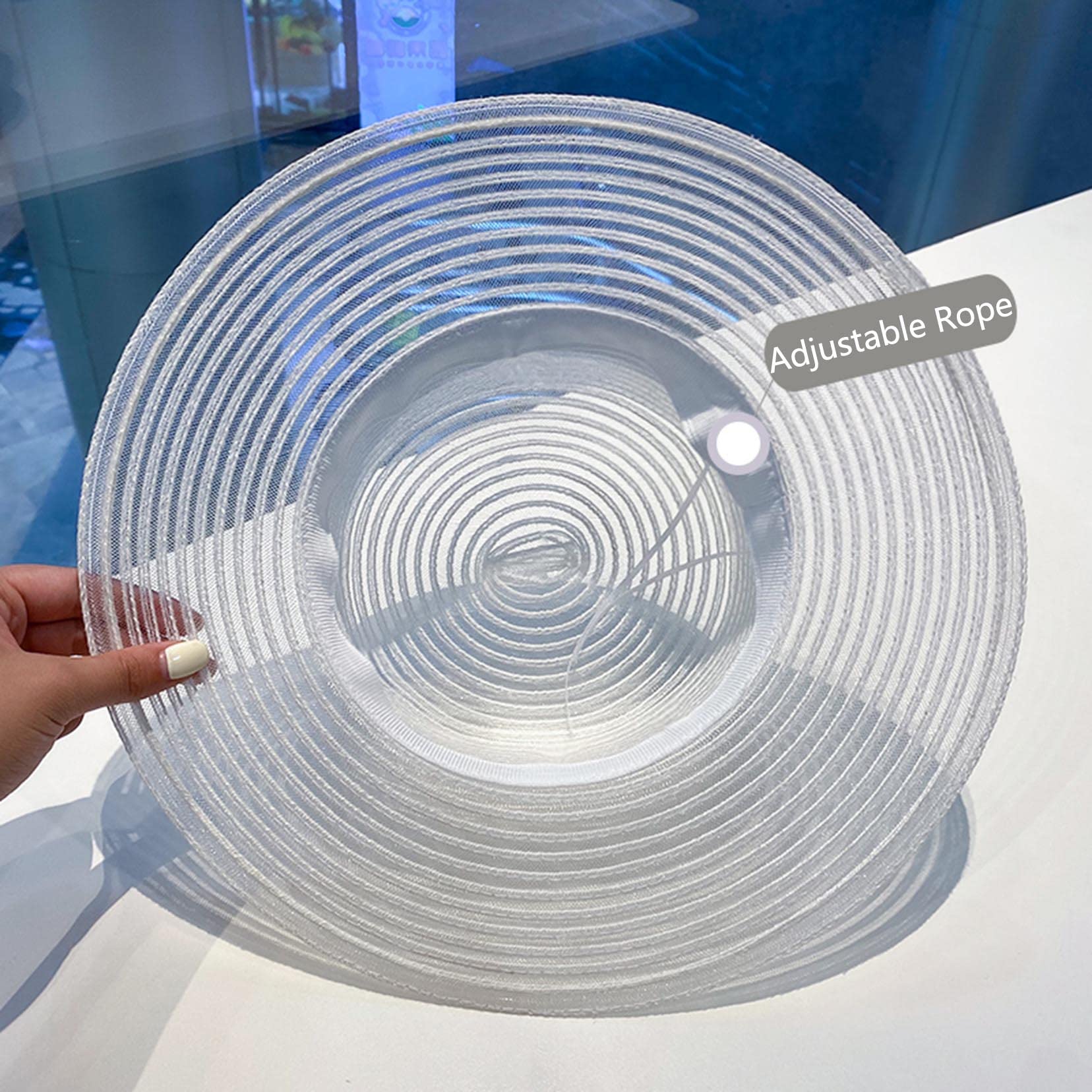 Sun Visor Hats Network Garn für Frauen, Sommerstrandhut breiter Krempe, Einstellbarer UV UPF50+ Reisevisoren Hut White-56-58cm