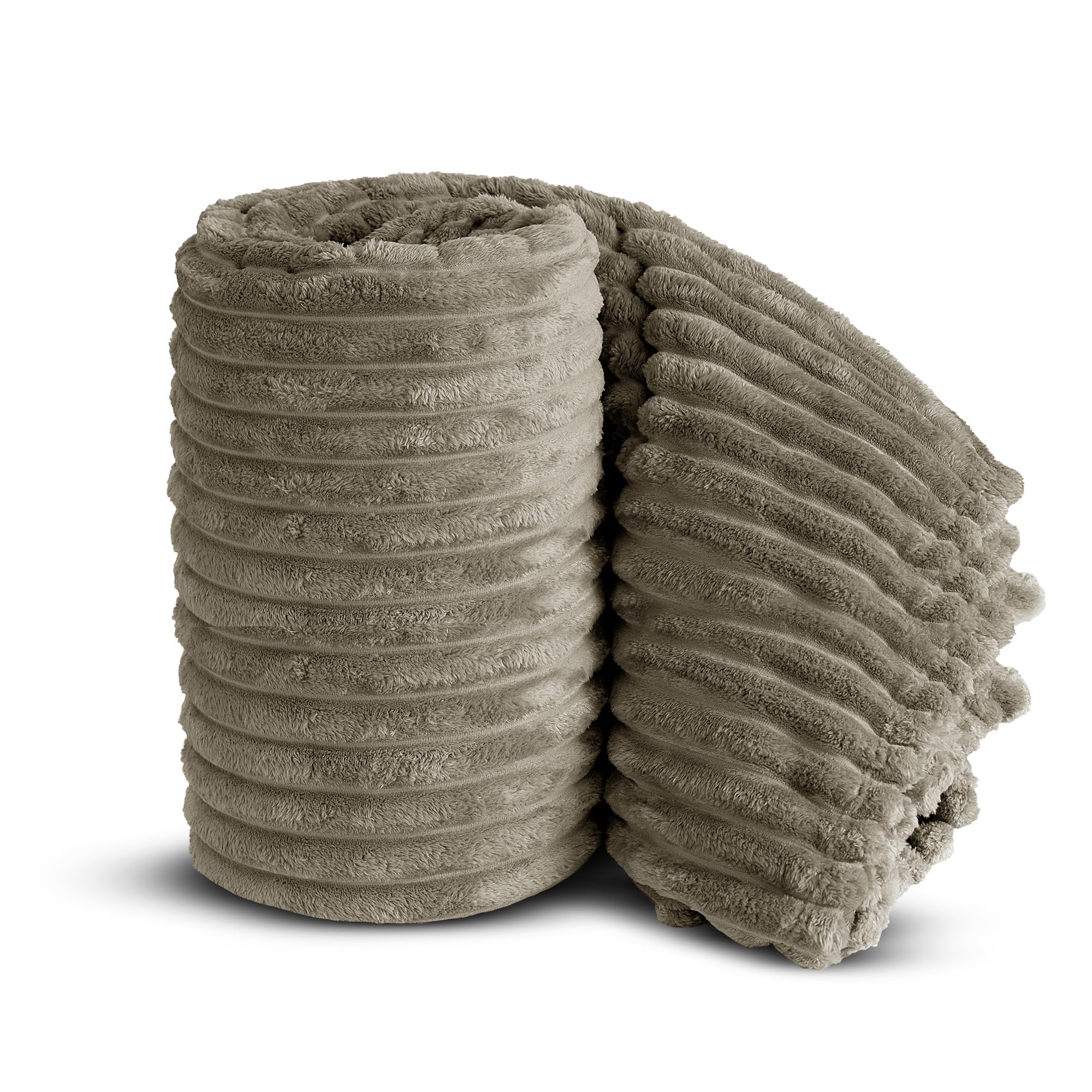 Velosso Chunky Ribbed Thick Super Soft Faux Fur Mink Ribbed Cord Blanket Bed Throwover Sofa Lounge Throw Blanket (Beige, 150 x 200cms)