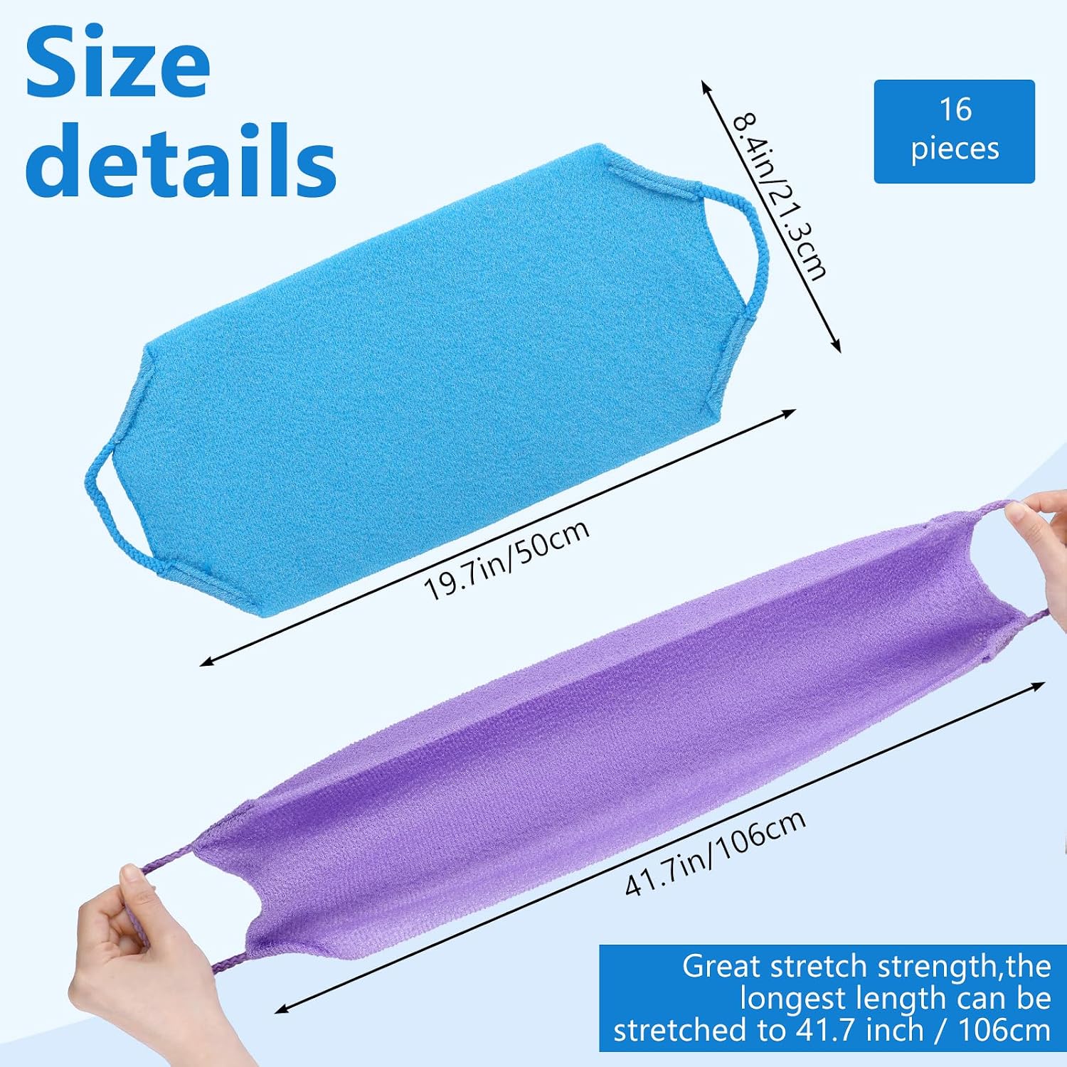 16 Pcs Nylon Back Scrubber with Handles, Body Scrubber for Women Men image 2