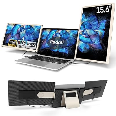 Laptop Screen Extender, 15.6'' 1080P FHD Laptop Monitor Extender with 235°Rotation Detachable Dual Monitor, Plug & Play, Triple Screen for 13"-17.3" Laptops Compatible with Mac/Wins/Android/Dex