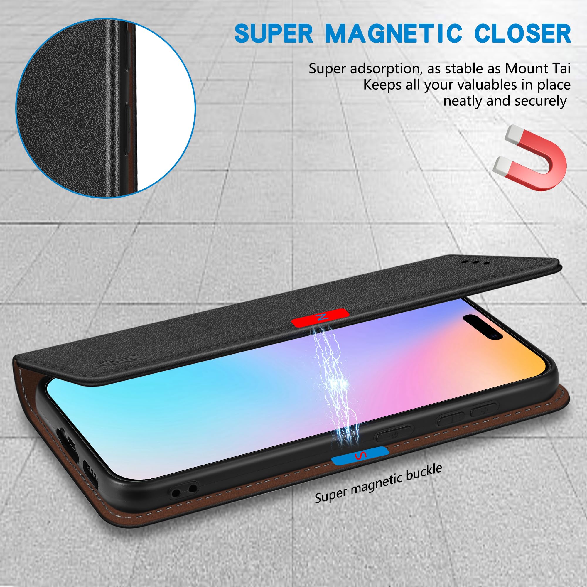 Amazon.com: ZZXX for iPhone 16 Wallet Case Strong Magnetic 6.1