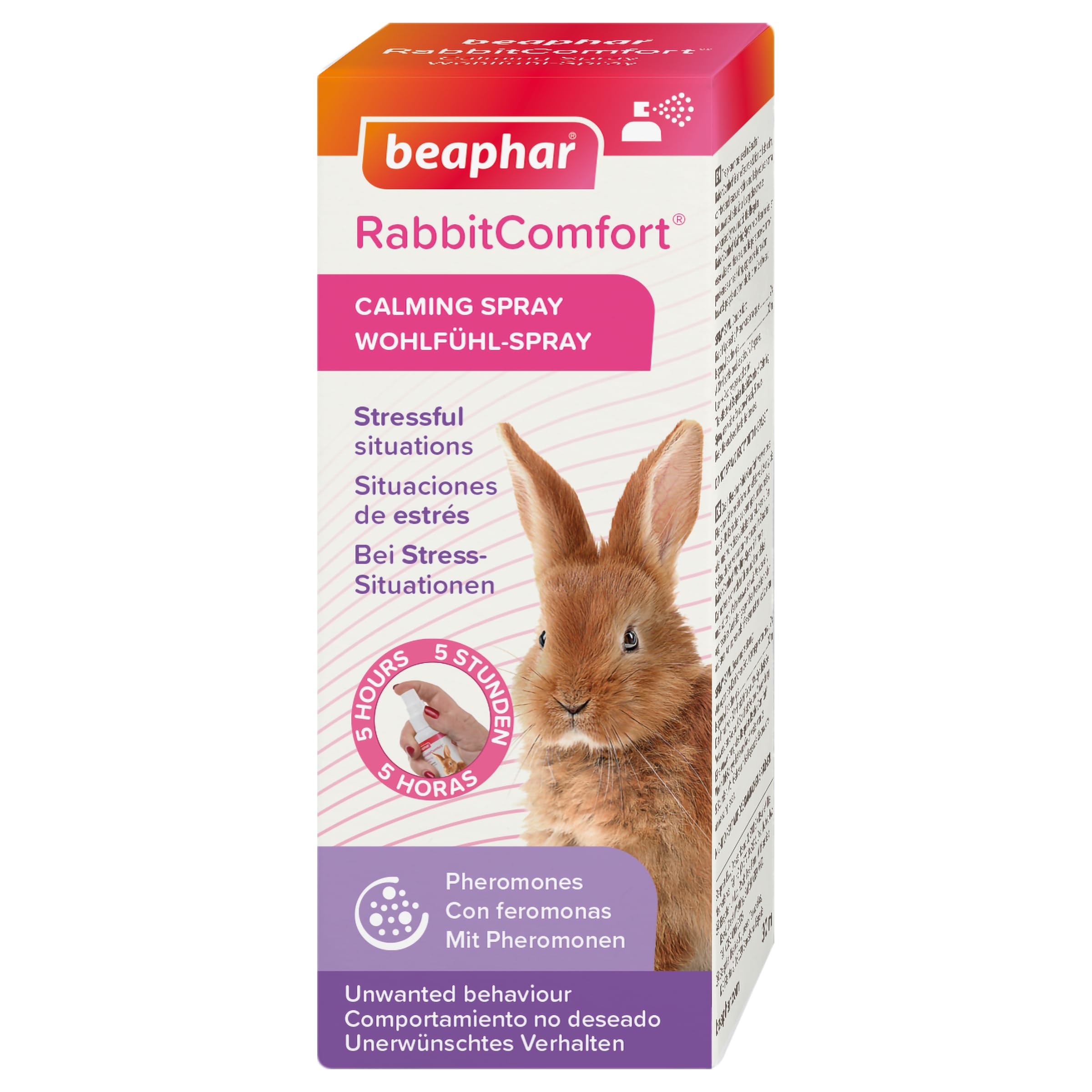 Beaphar - RabbitComfort® Spray calmante - Riduce l'ansia e lo stress in aree mirate - Per l'uso in casa o in gabbie - Azione rapida - Inizia a lavorare in 15 minuti - 30ml