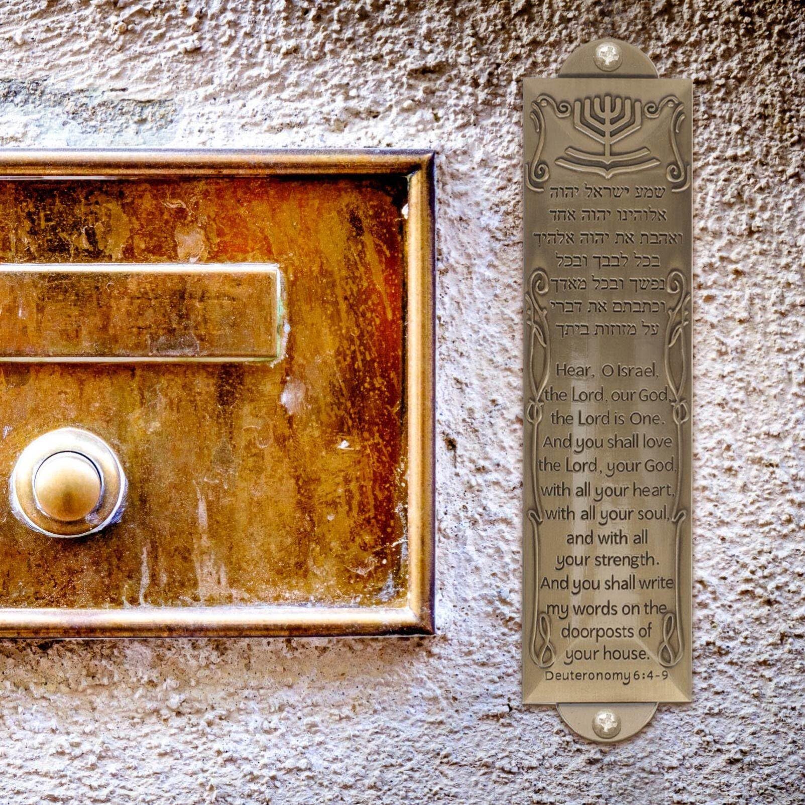 Lot De 2 Mezouzahs Avec Parchemin - Plaque De Porte Métallique, Bénédiction En Hébreu Et Anglais, 13 Cm