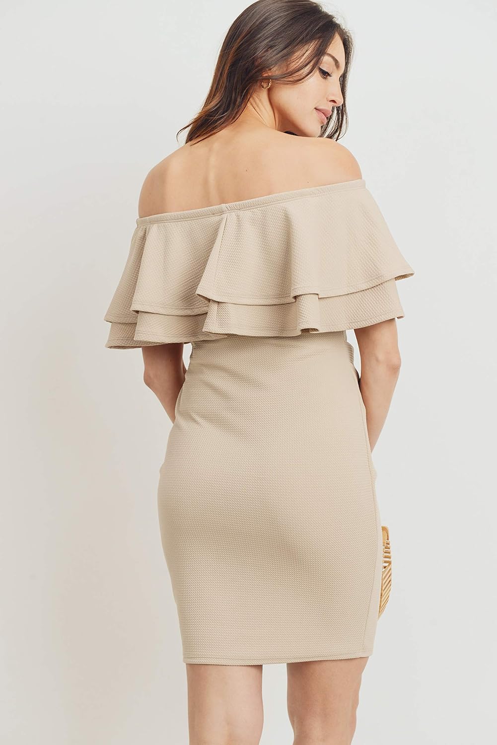 LaClef Women's Off Shoulder Maternity Dress with Double Ruffle - Image 7