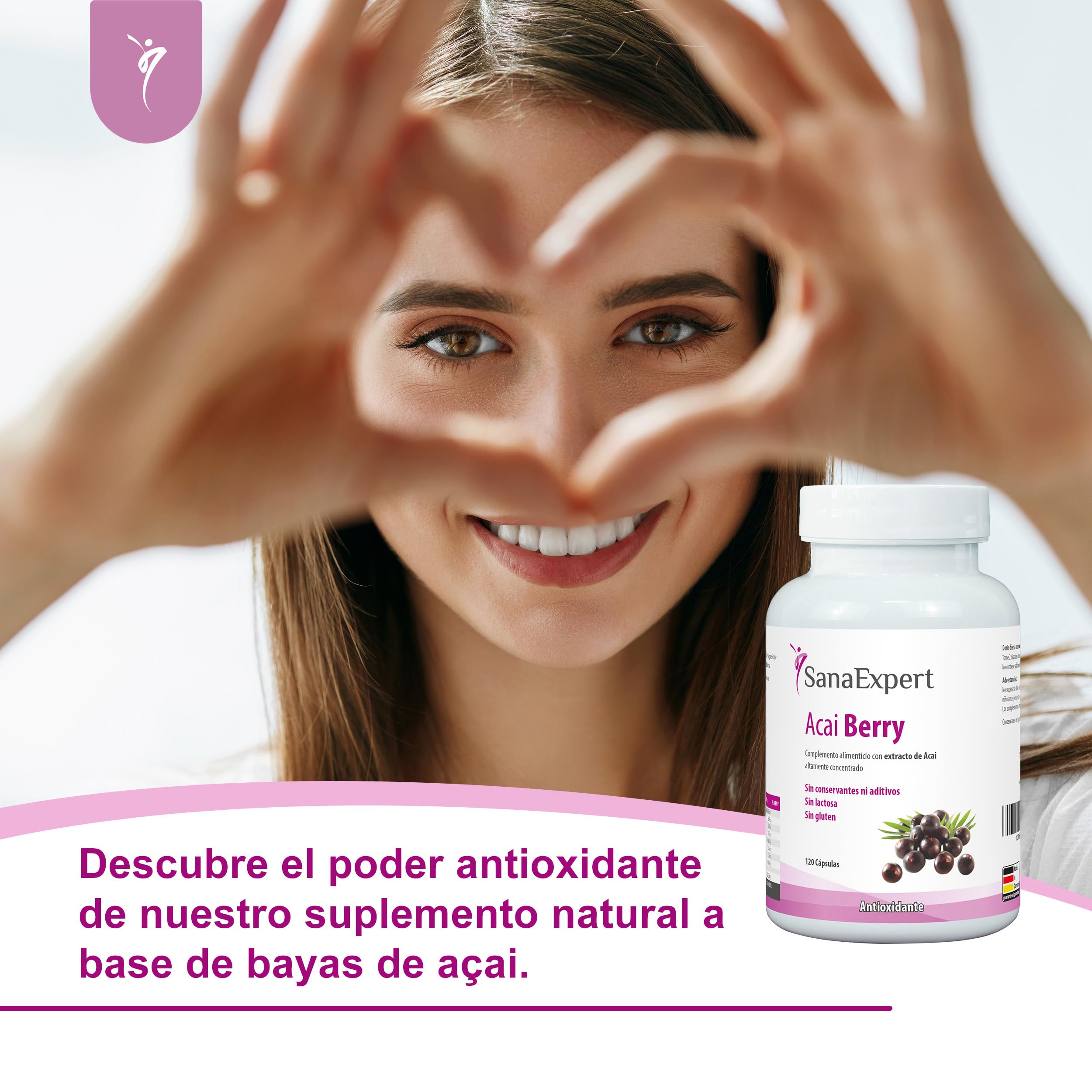 SanaExpert Acai Berry - Suplemento Alimenticio Natural con Extracto Puro de Açaí - Rico en Antioxidantes - Apto para Veganos, Sin Gluten, Sin Lactosa - 120 Cápsulas - Fabricado en Alemania