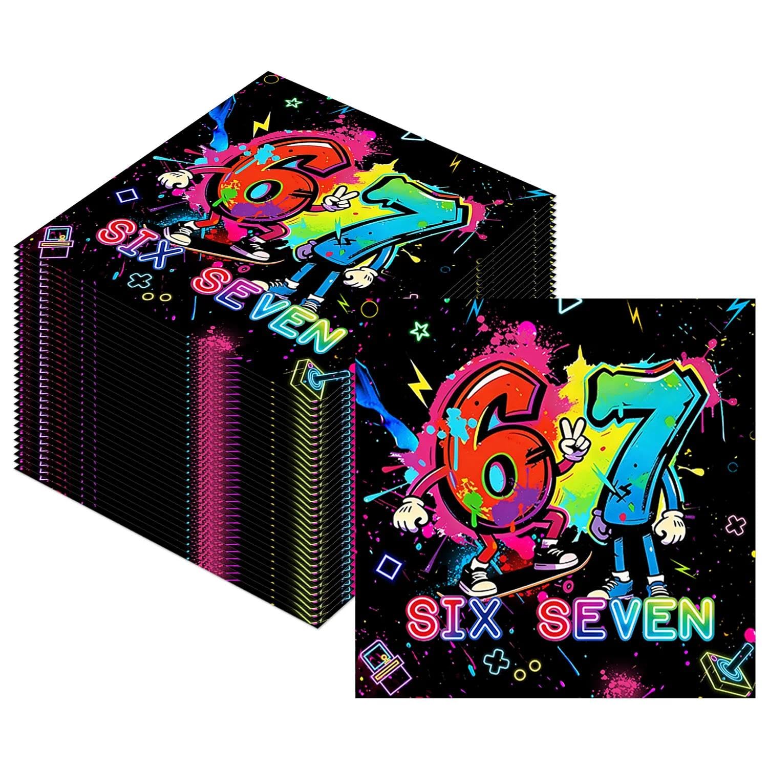 40Pcs 67 Party Napkins, 67 Meme Napkins Disposable for Birthday Party Supplies, Six Seven Serviettes Napkins for Women Men Teens
