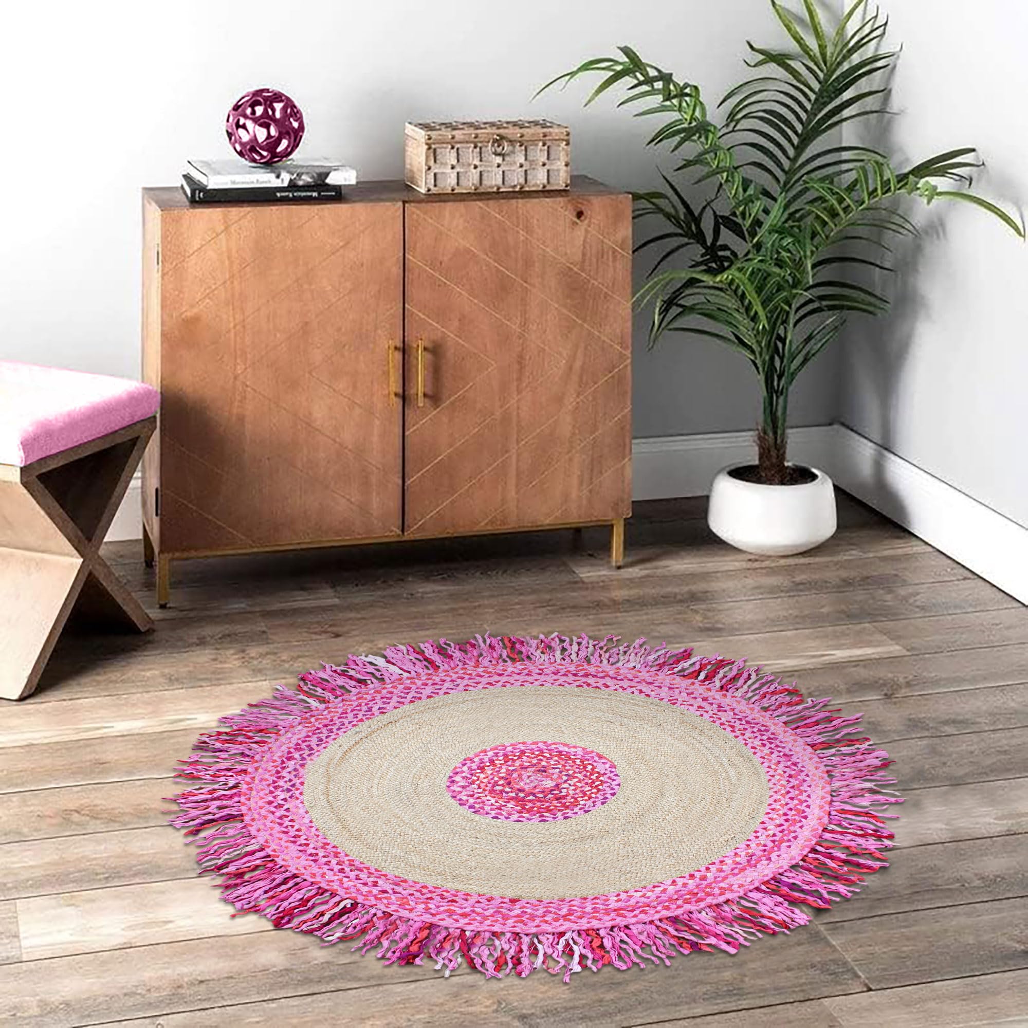 Tapis rond fait main anti-usure en jute pour zones très fréquentées