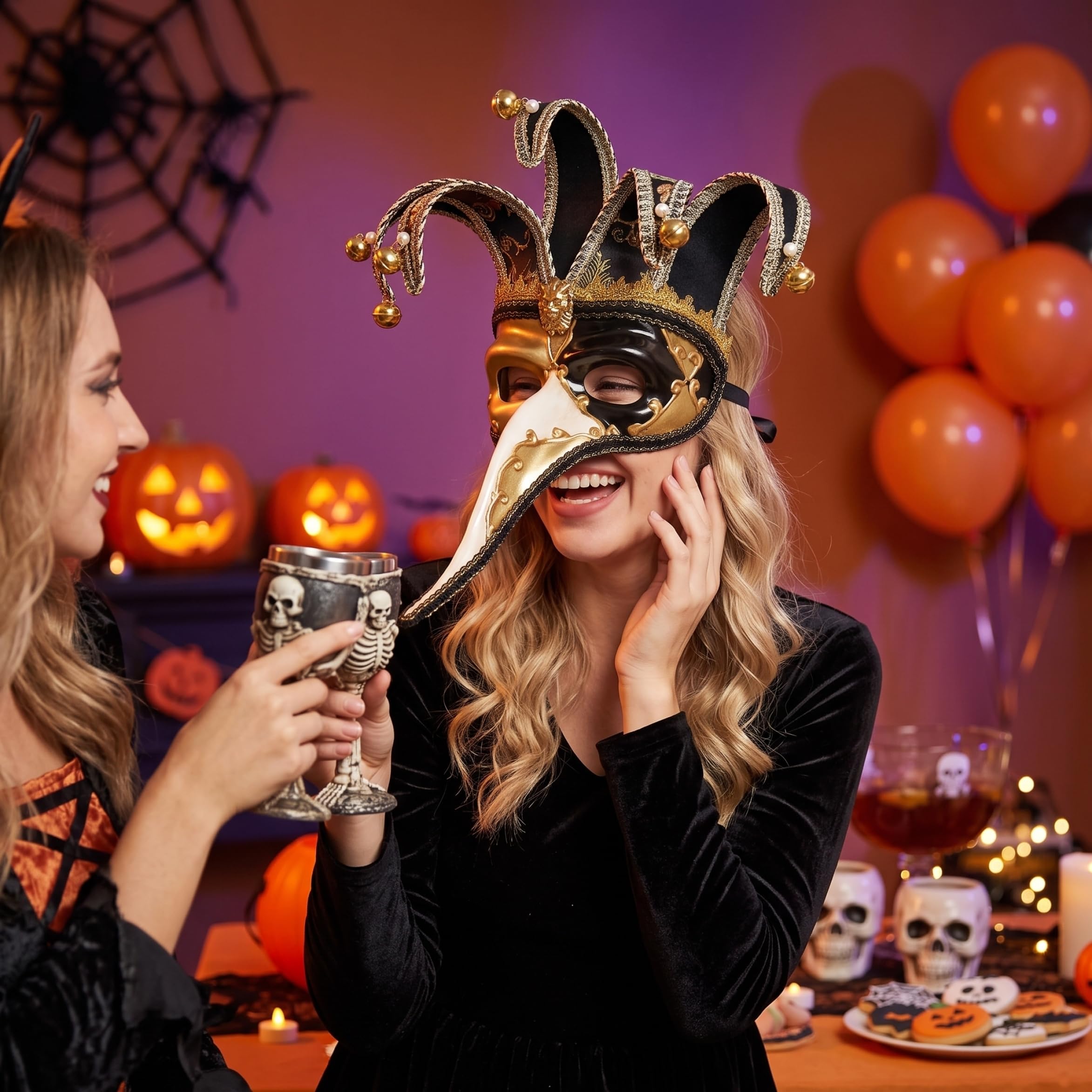 Maschere per Adulti, Maschera da Giullare: Maschere per Carnevale con Campane e Merletti
