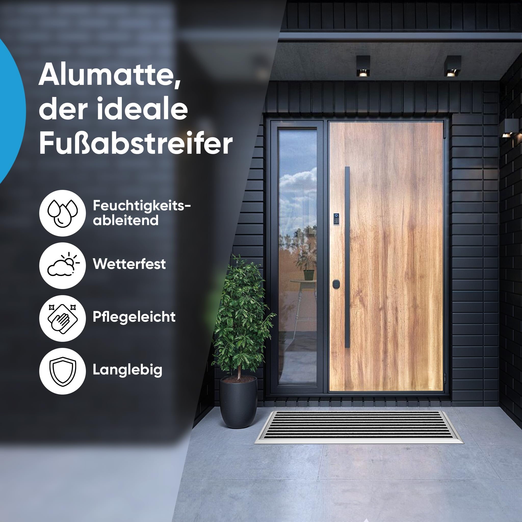 Fußmatte außen grau 80 x 50 cm, Aluminium Fußmatten, Fußabtreter außen, Schmutzfang Alu, Schmutzfangmatte Außenbereich, Fussmatte Aussenbereich, Türmatte außen, Fußabstreifer Hauseingang, Abtreter