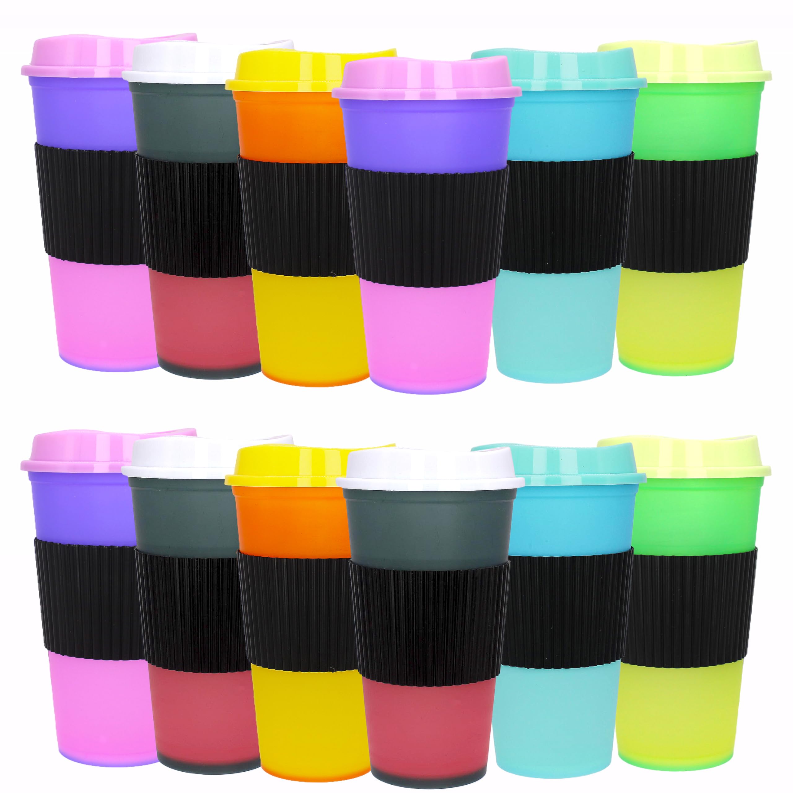 Yisituo 480ml Reusable Coffee Cups with Lids, Plastic Tumblers, 12 Pack Colour Changing Travel Mugs, for Home, Car, Beach, Camping, and Party (12, Colour)