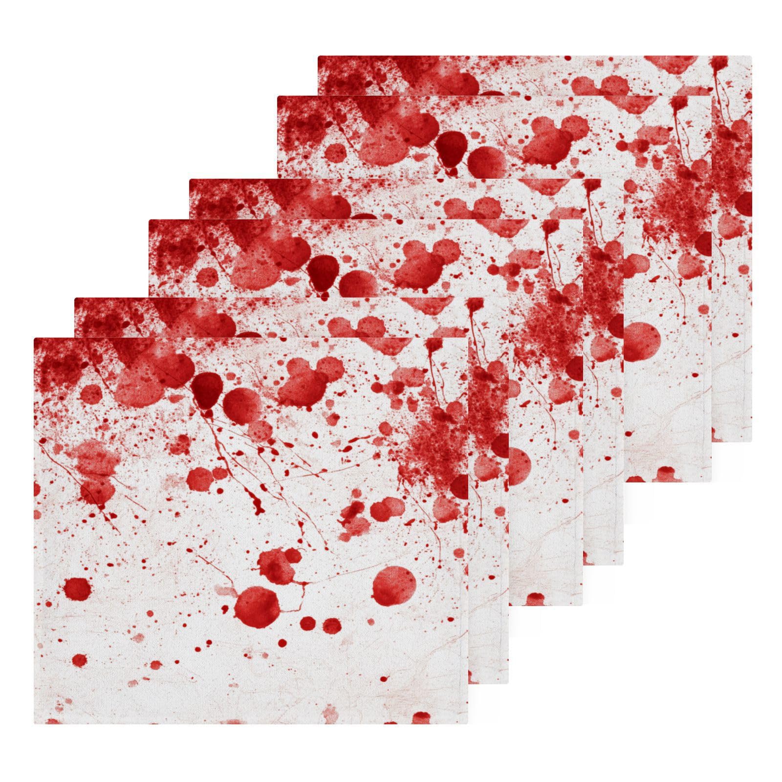 susiyo Halloween Splattered Red Ink Washcloth Set of 6 Cotton Small Face Towel, 12 x 12 inch