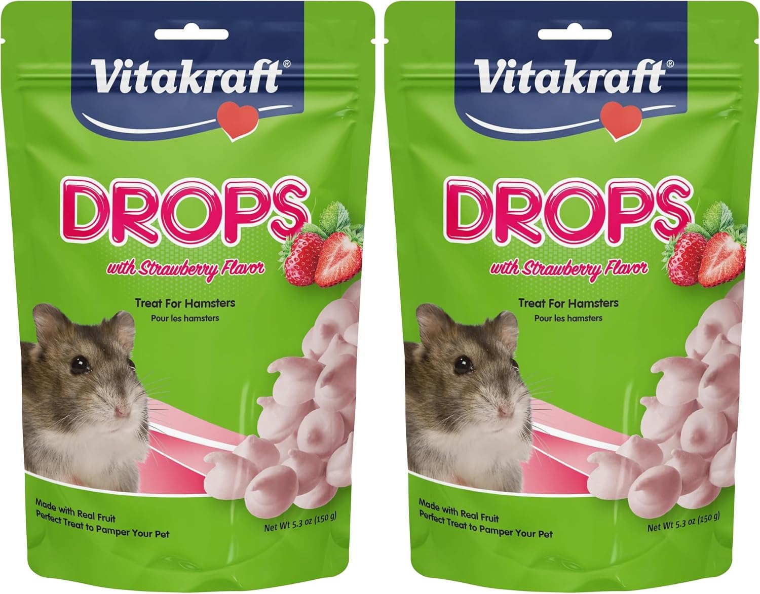 Vitakraft Hamster Strawberry Drops Treats 5.3 oz - Wholesome Small Animal Snacks with Yogurt and Fruit Flavor - Tasty Reward for Hamsters Gerbils and Other Little Pets,(Pack of 2)