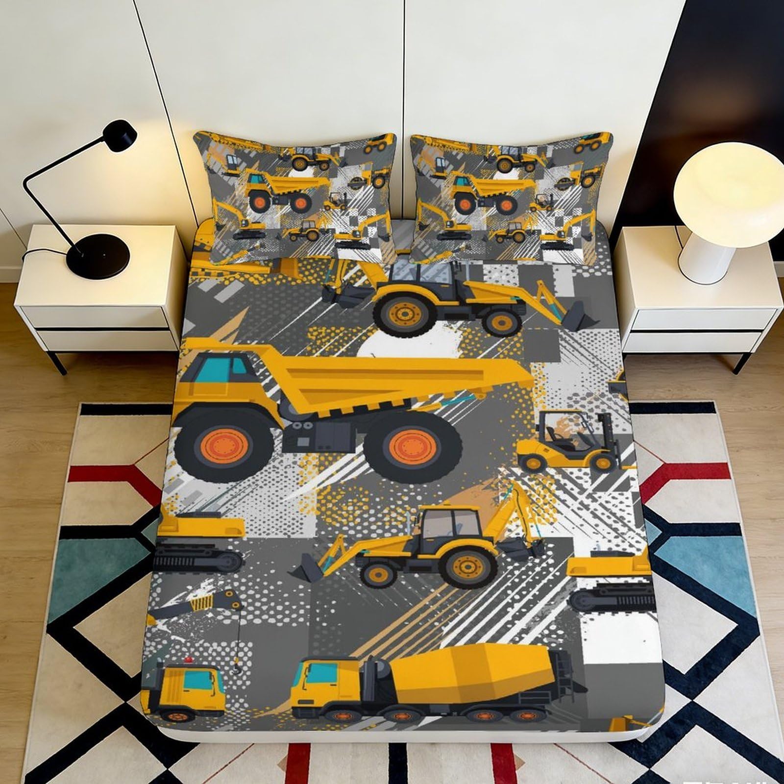 Dhbaneiok Style-6 3D Printed Construction Vehicle Fitted Sheet Microfiber Soft Breathable Excavator Bed Cover For Bedroom Dorm Decor 90X200x25cm