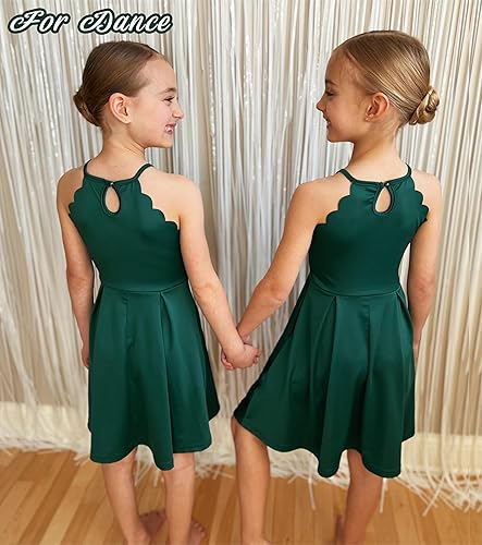 Miniatura 5 de Arshiner Vestido de niña con cuello halter, vestido de verano sin mangas, elegante, acampanado, bolsillos, vestido de fiesta