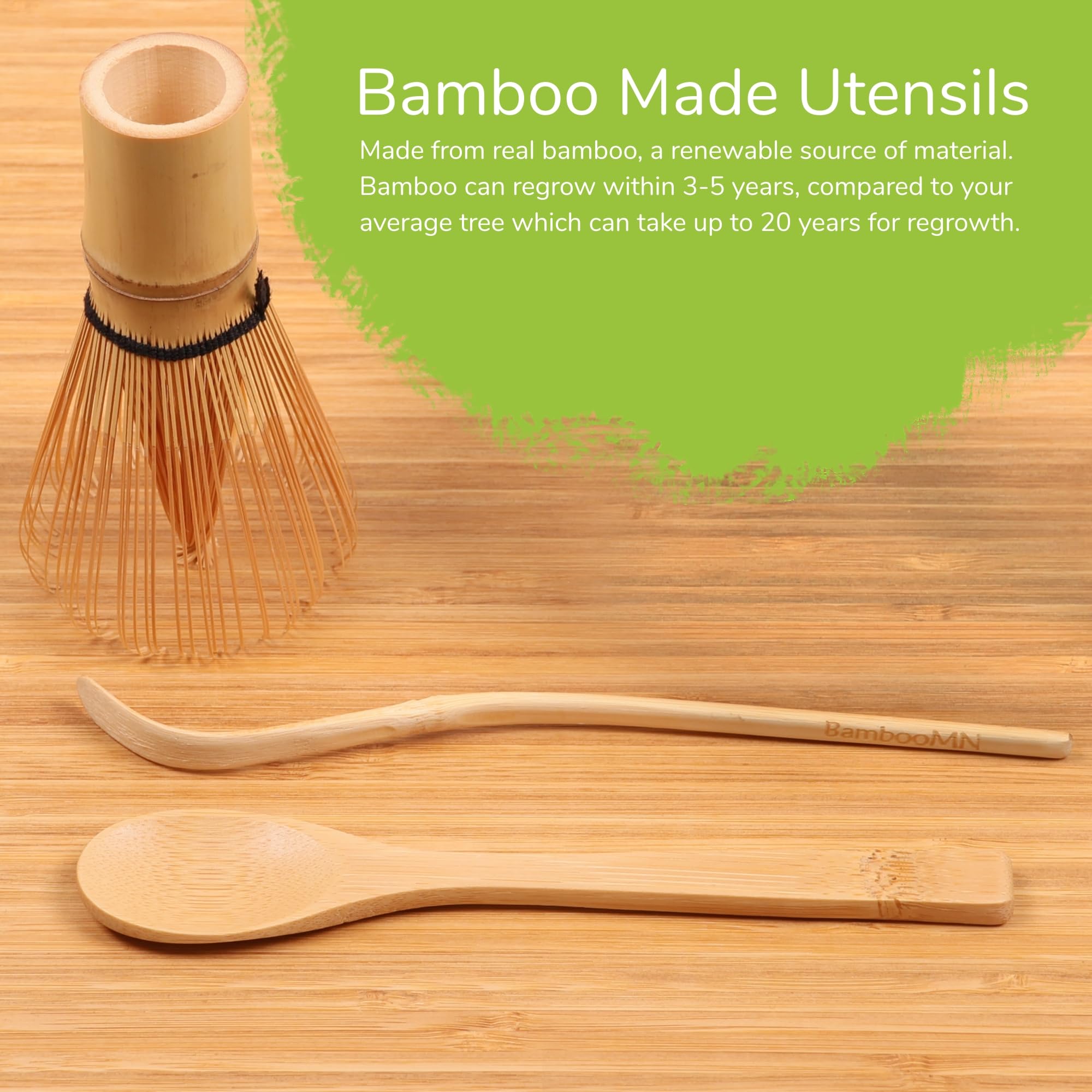 BambooMN Marca: set di ciotole Matcha (include ciotola, riposo, frusta, chasaku e cucchiaino) 1 set verde