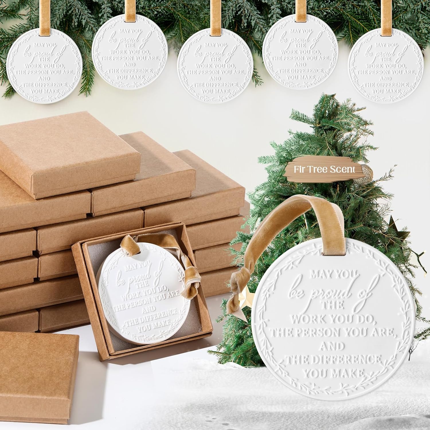 Thank You Gifts Christmas Hanging Ornaments Appreciation Gifts Be Proud of The Work You Do Scented Plaster Hanging Decor for Employee Staff Coworker Nurses(Kraft,36 Pcs)