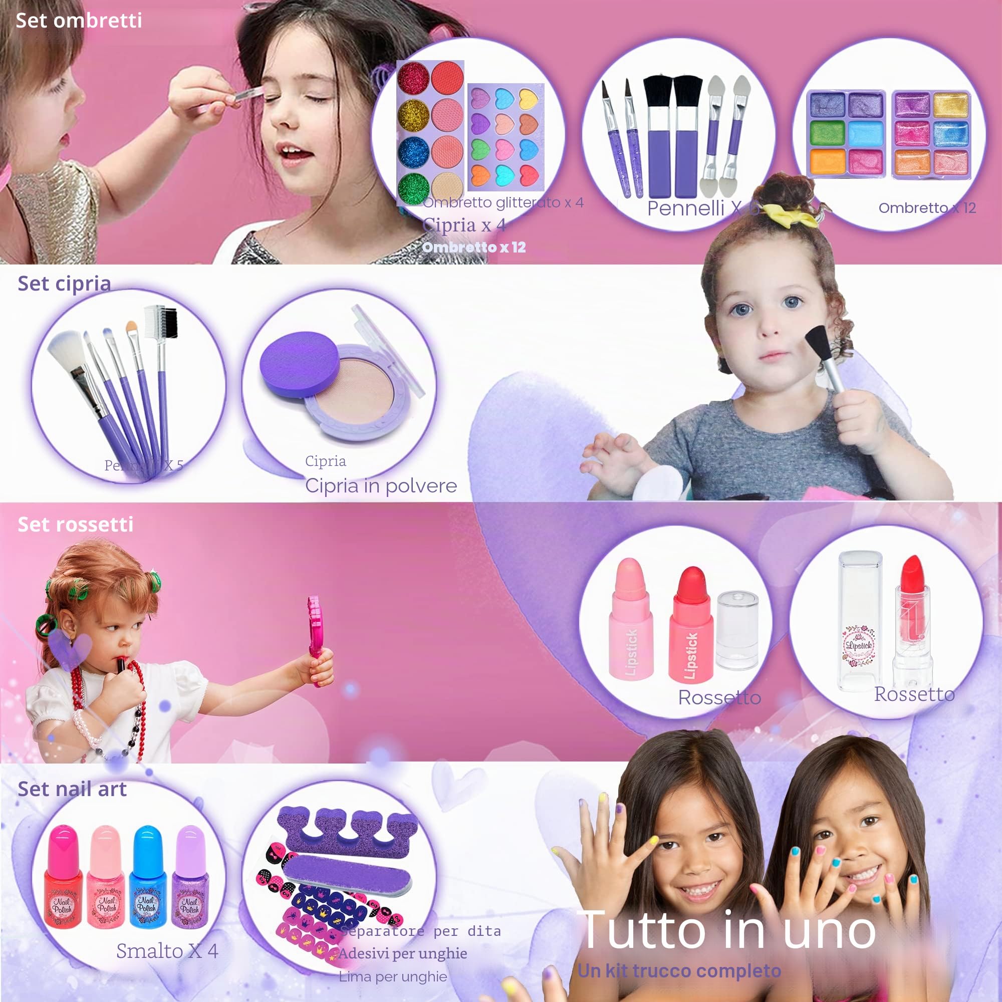 Set di Trucchi per Bambini e Bambine - Viola 57 Pezzi, Set da Trucco per Bambini, per Ragazze, per Halloween, Natale, Compleanno, per Ragazze 4, 5, 6, 7, 8, 9, 10-12 anni