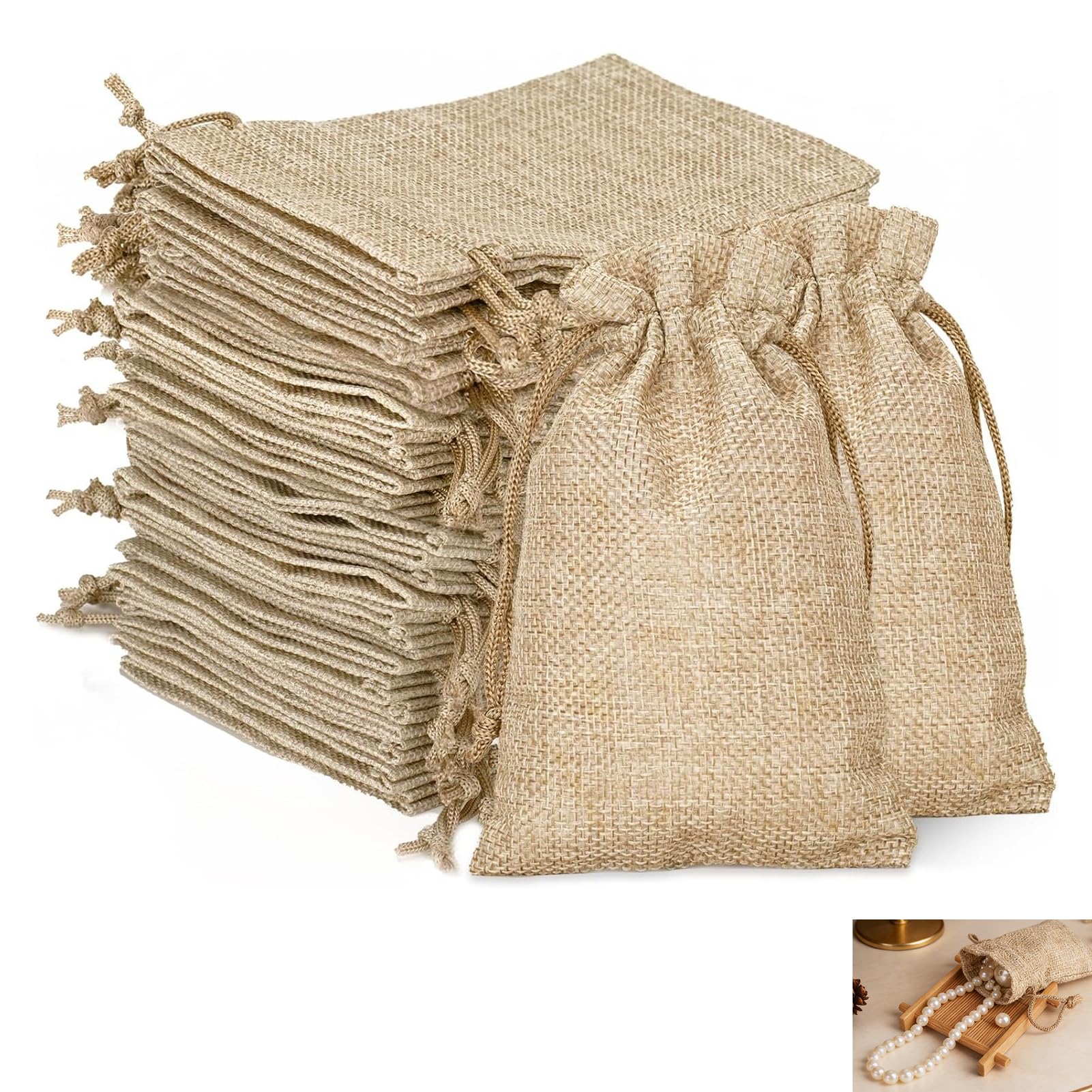 20 Pcs Hessian Bags, Burlap Bags, 7 x 9 cm Small Burlap Gift Bags with Drawstring, Linen Style Pouches for Advent Calendar, Party Favours, Christmas Reindeer Food, Packaging and Craft Storage Bags