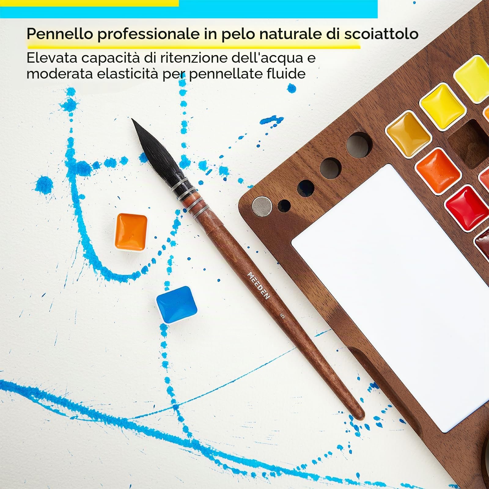 MEEDEN Set di pittura ad acquerello - Collezione di lusso da 27 colori con custodia in noce nero, pennelli in pelo di scoiattolo naturale e colori per artisti, perfetto kit da viaggio ad acquerello
