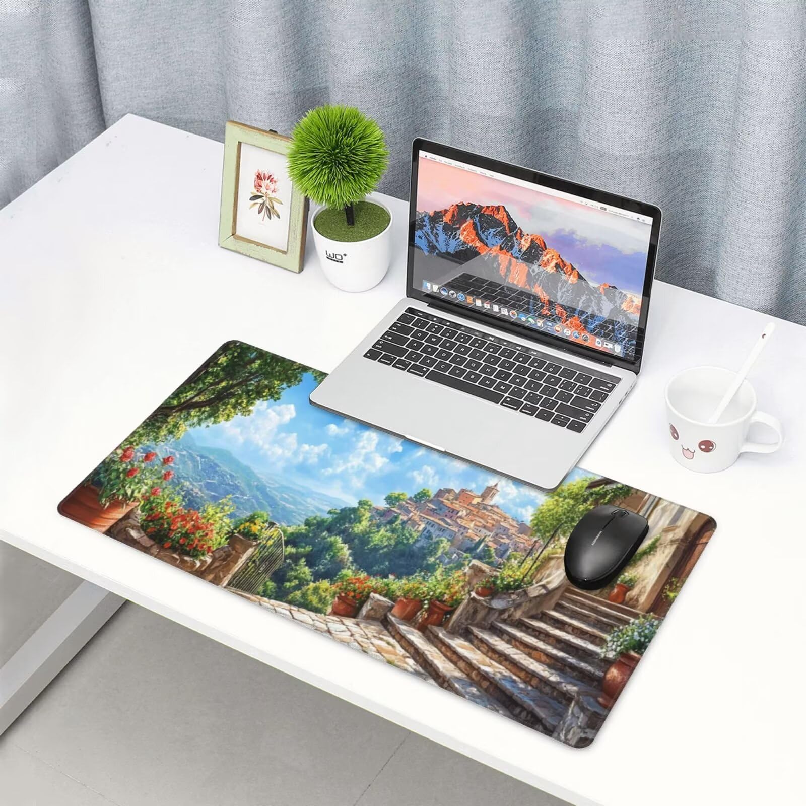 Niebieska podkładka pod mysz XXL krajobraz mata na biurko 1600 x 800 x 3 mm mata biurkowa zmywalna podkładka do gier na laptopa, z antypoślizgową gumową podstawą do gier, PC, pracowników biurowych
