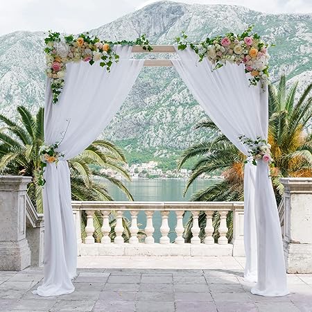 SAYUAN 394 x 53 inch Wedding Arch Draping Fabric Organza Table Runner for Wedding Backdrop Curtain Tulle Sheer Scarf Valance Table Swags Ceremony Decoration - White, 1 Panel