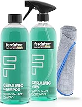 Glass Cleaner Car Set (2 x 750 ml) Car Cleaning Kit - Ceramic Shampoo + Microfibre Cloth & Windscreen Cleaner Including Seal for Streak-free Car Windows - Windscreen Seal