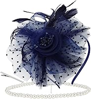 Elegant Polka Dot Fascinator Hat with Pearl Necklace Set for Women - Tea Party, Wedding Headband & Clip